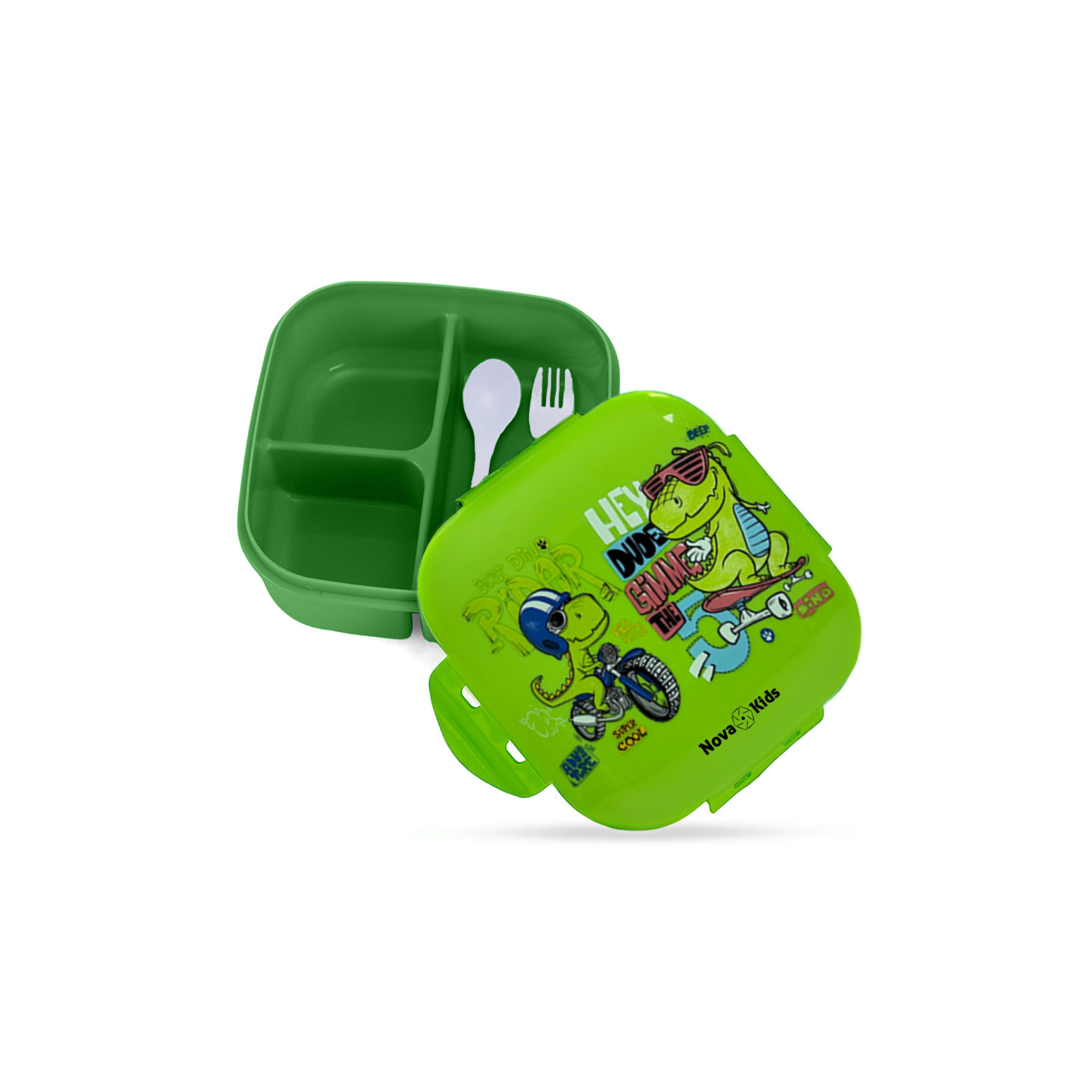 Nova Kids Square Bento Lunch Box, T-Rex, Green, 1000 ml-school-lunchessentials-lunchboxes-image-3