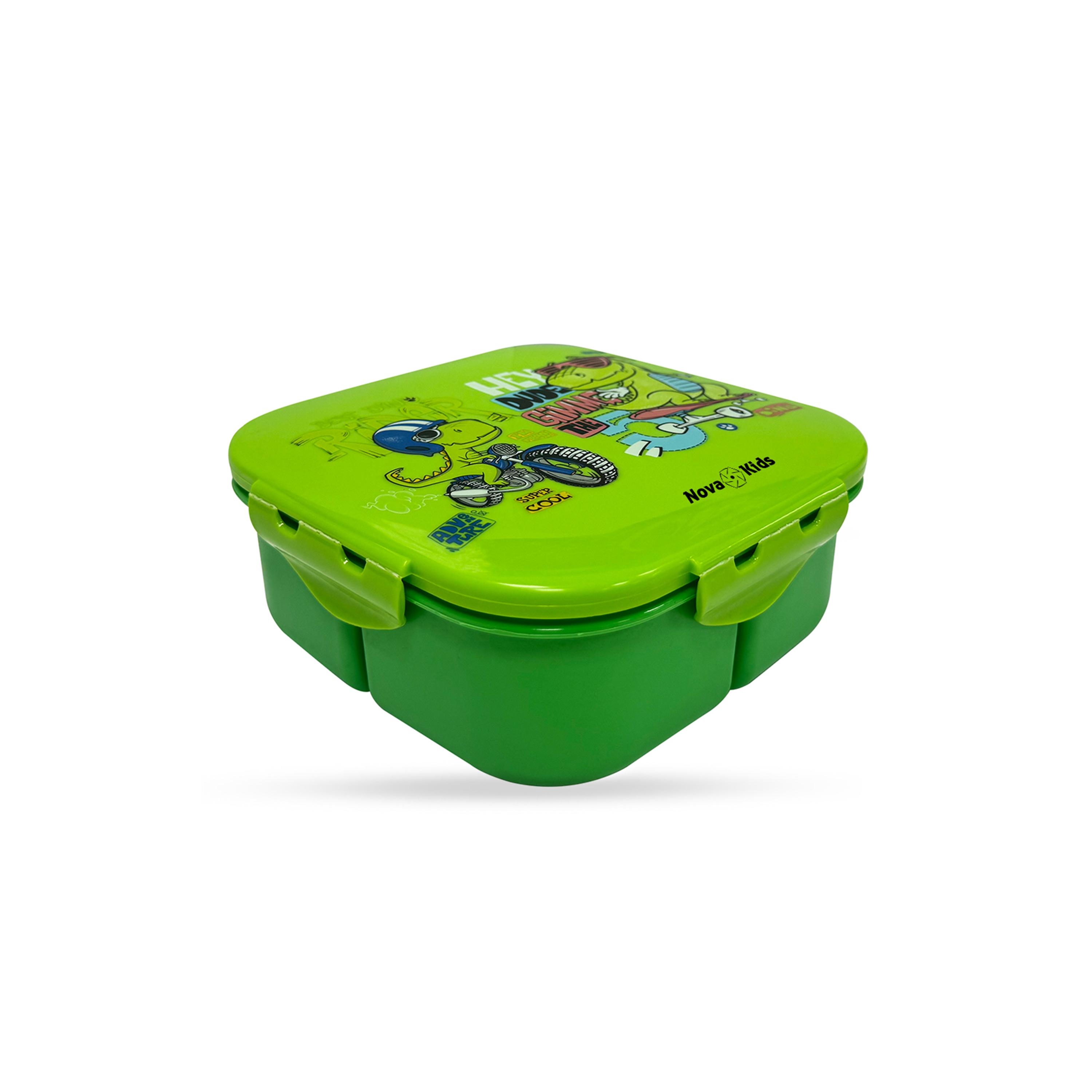 Nova Kids Square Bento Lunch Box, T-Rex, Green, 1000 ml-school-lunchessentials-lunchboxes-image-4