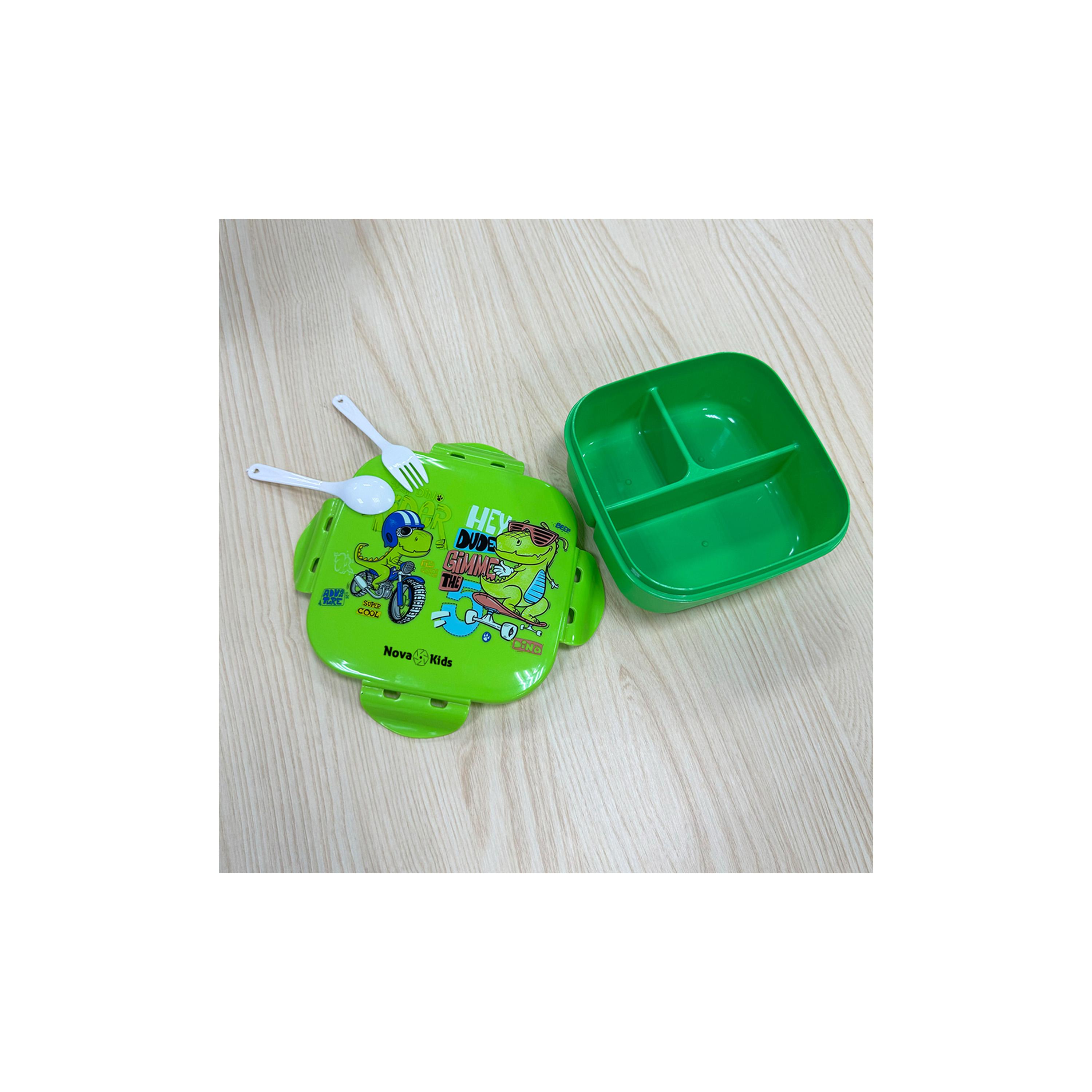 Nova Kids Square Bento Lunch Box, T-Rex, Green, 1000 ml-school-lunchessentials-lunchboxes-image-6