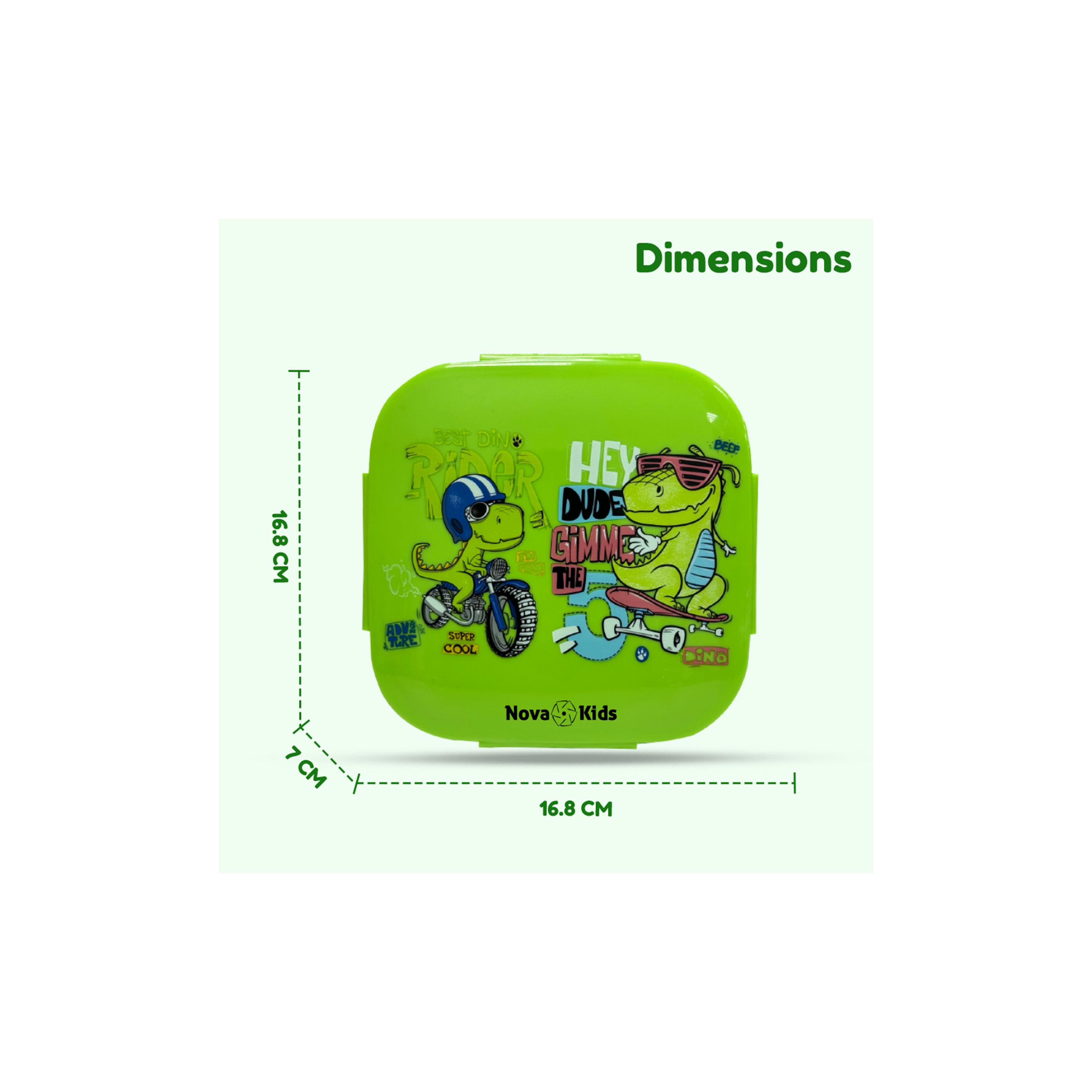 Nova Kids Square Bento Lunch Box, T-Rex, Green, 1000 ml-school-lunchessentials-lunchboxes-image-7
