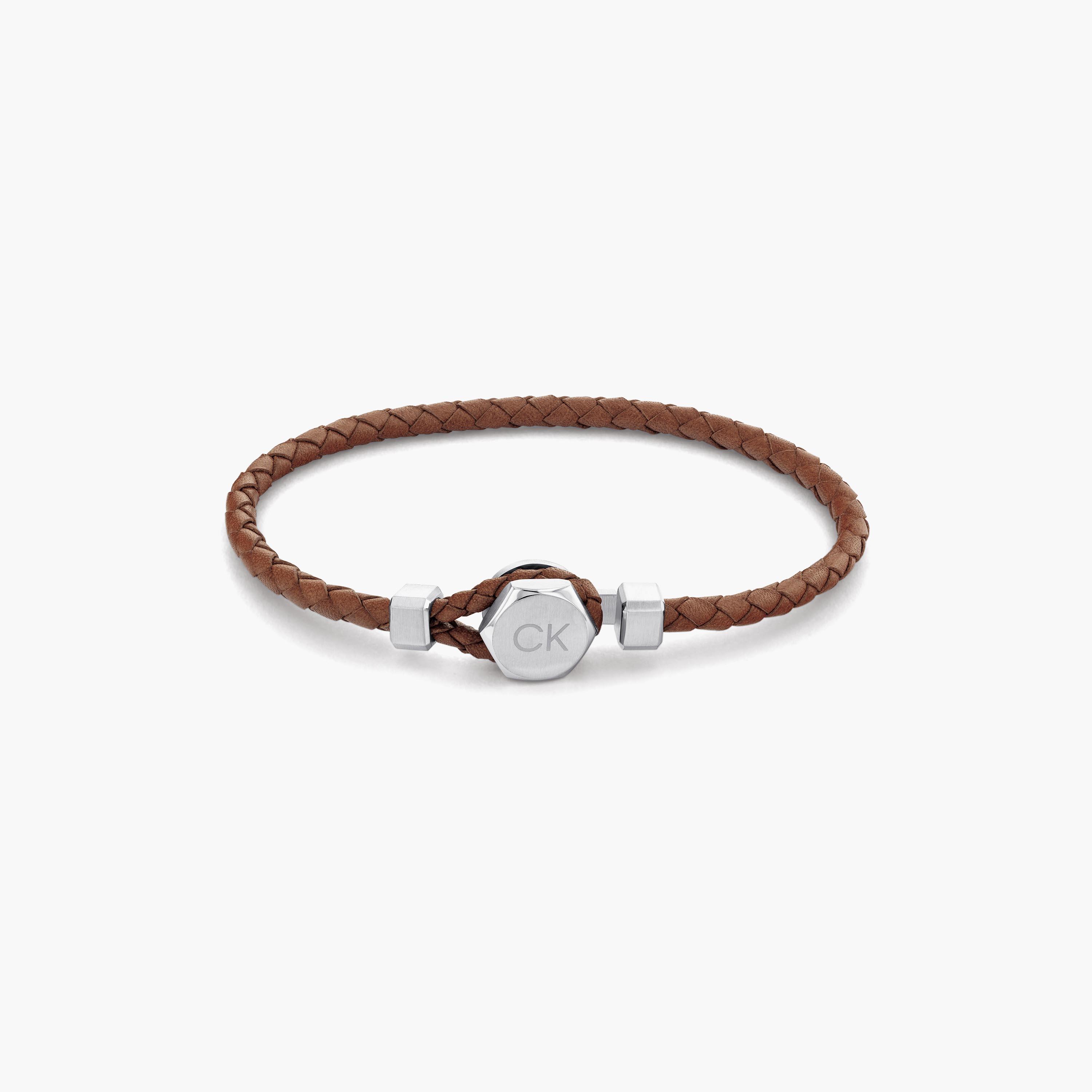 باند مضفر مزلاج براون من كالفن كلاين | 35000261-men-watchesandjewellery-bracelets-image-1