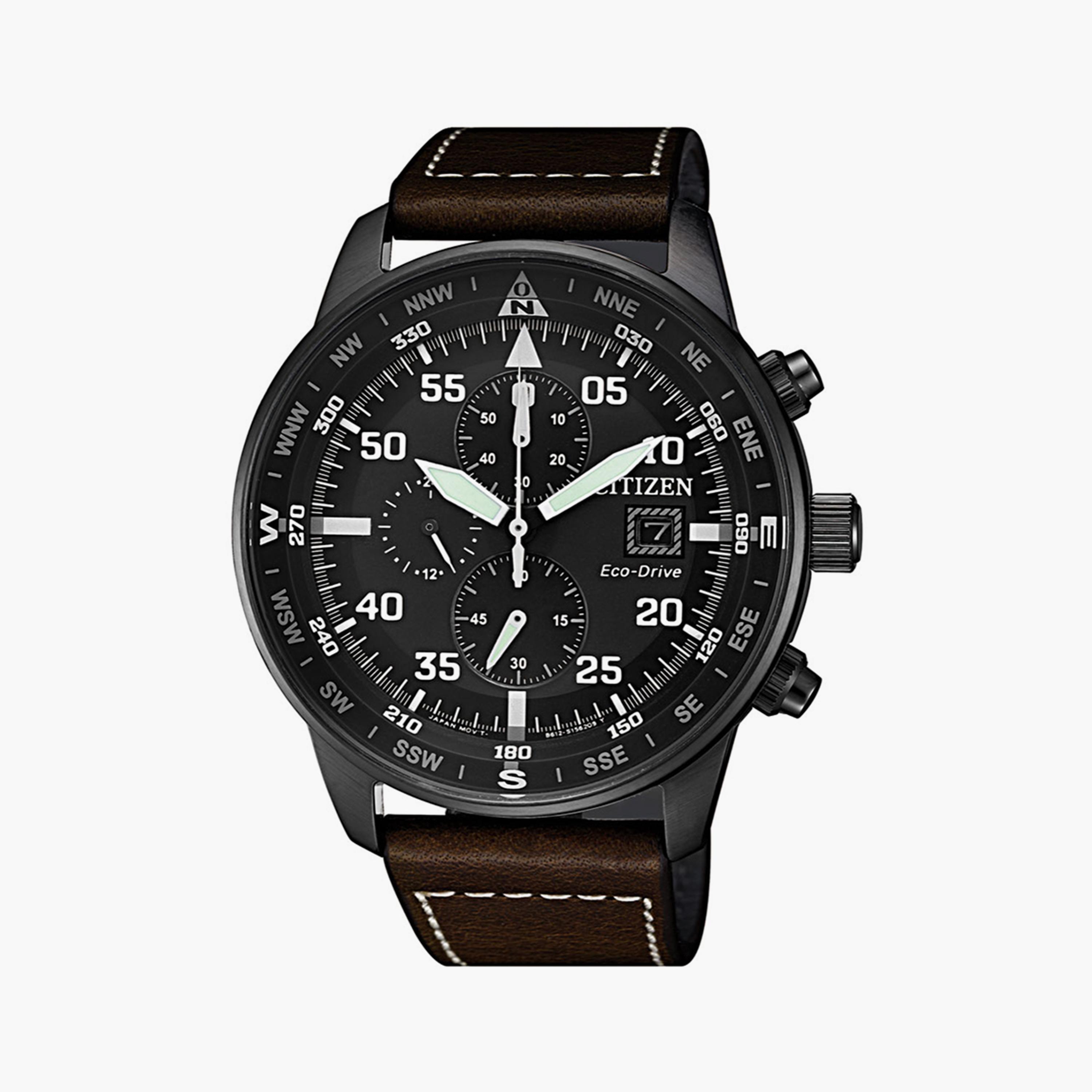 Citizen Eco-Drive Men's 44 MM Dark Brown Chronograph Leather Strap Watch | CA0695-17E-men-watchesandjewellery-watches-image-1