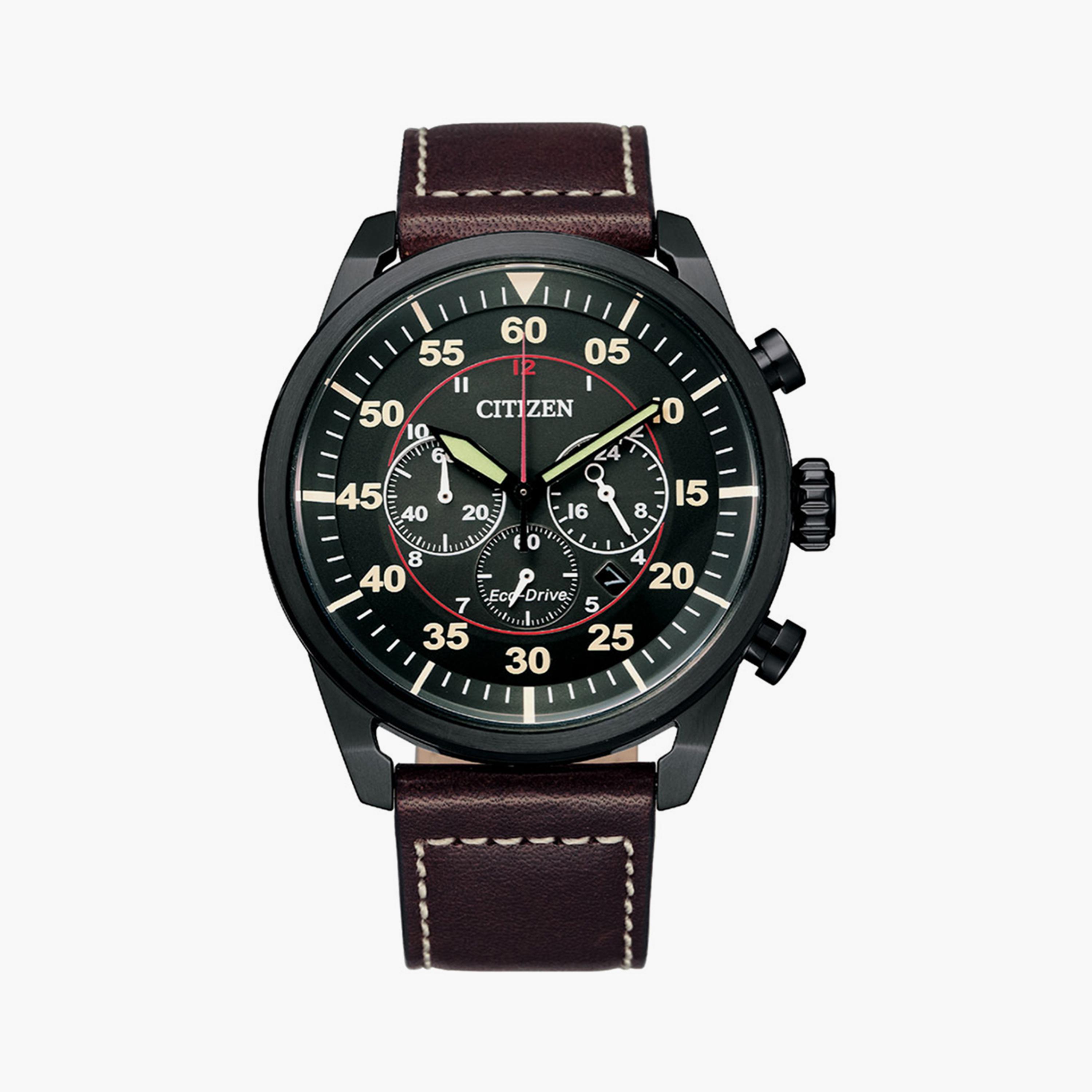 Citizen Eco-Drive Men's 45 MM Brown Chronograph Leather Strap Watch | CA4218-14E-men-watchesandjewellery-watches-image-1