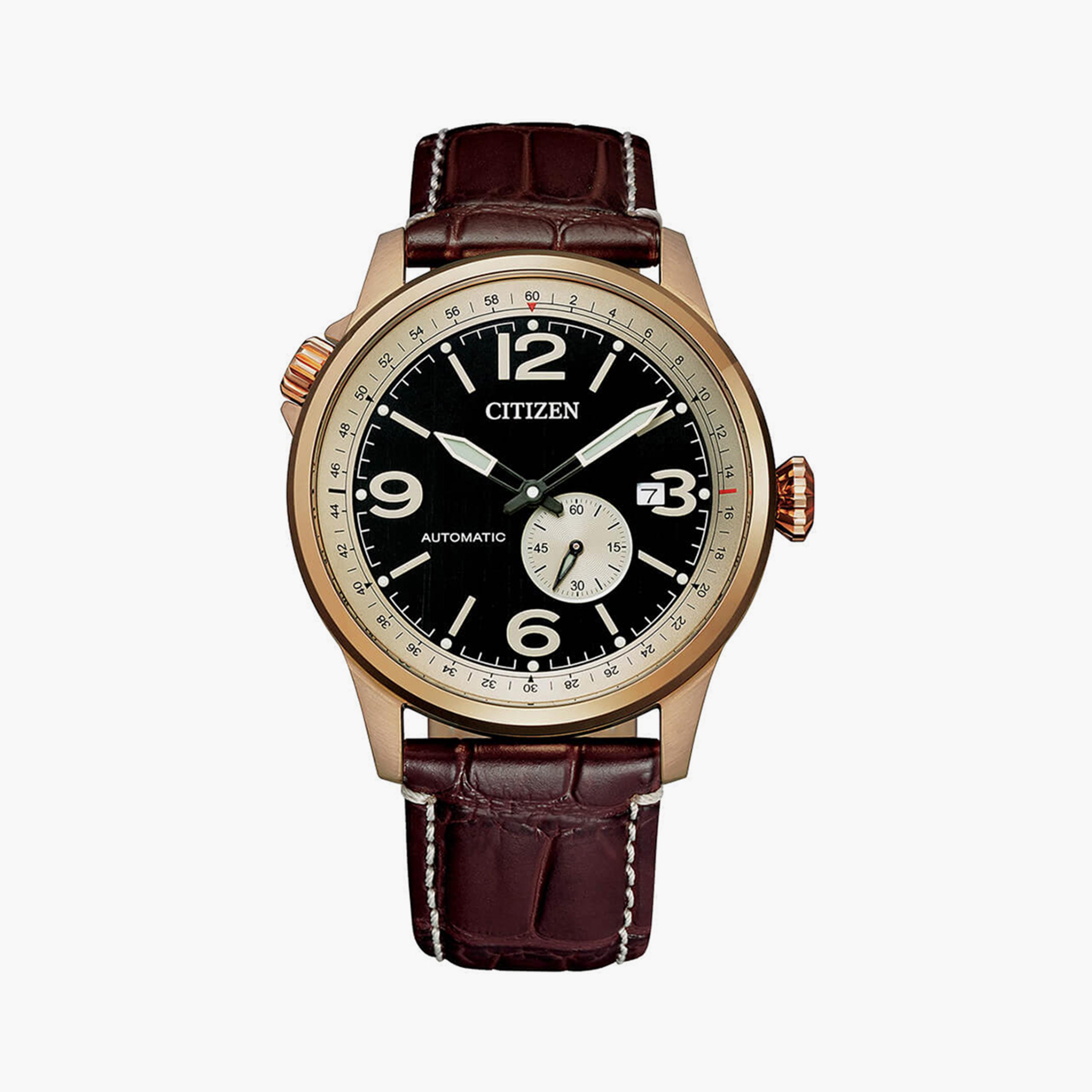 Citizen Men's 42 MM Brown Analog Leather Strap Watch | NJ0143-19E-men-watchesandjewellery-watches-image-1