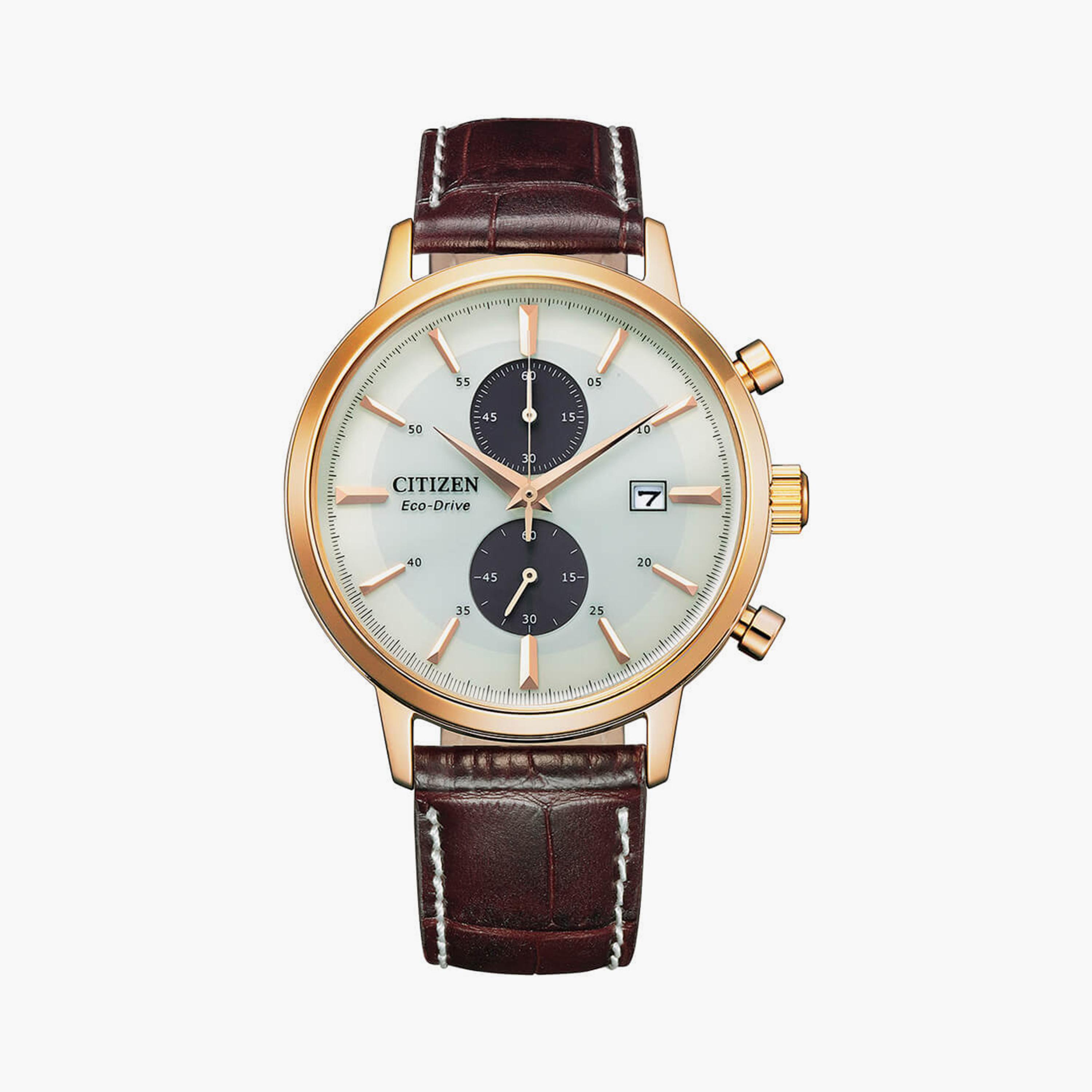 Citizen Eco-Drive Men's 43 MM Brown Chronograph Leather Strap Watch | CA7063-12A-men-watchesandjewellery-watches-image-1