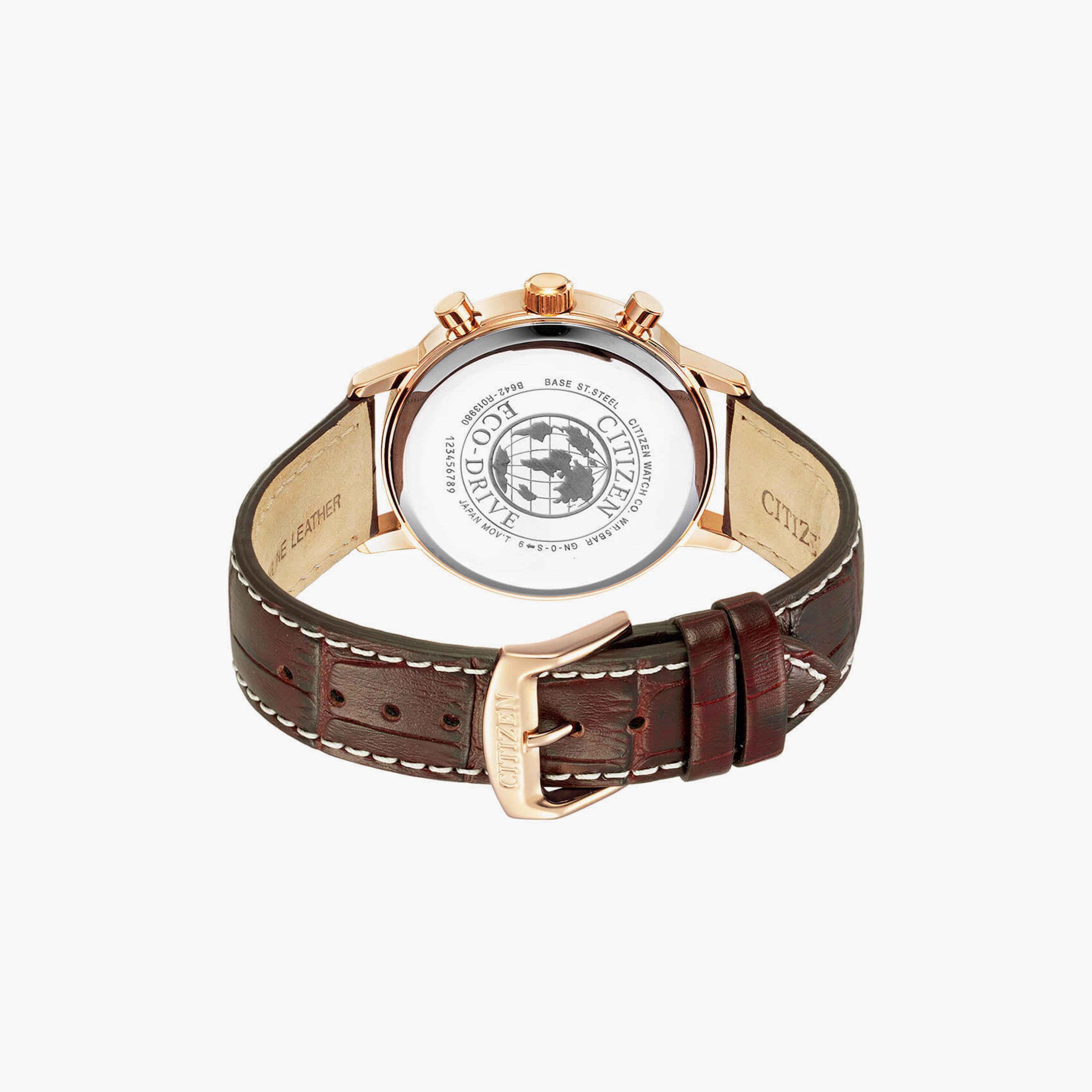 Citizen Eco-Drive Men's 43 MM Brown Chronograph Leather Strap Watch | CA7063-12A-men-watchesandjewellery-watches-image-3