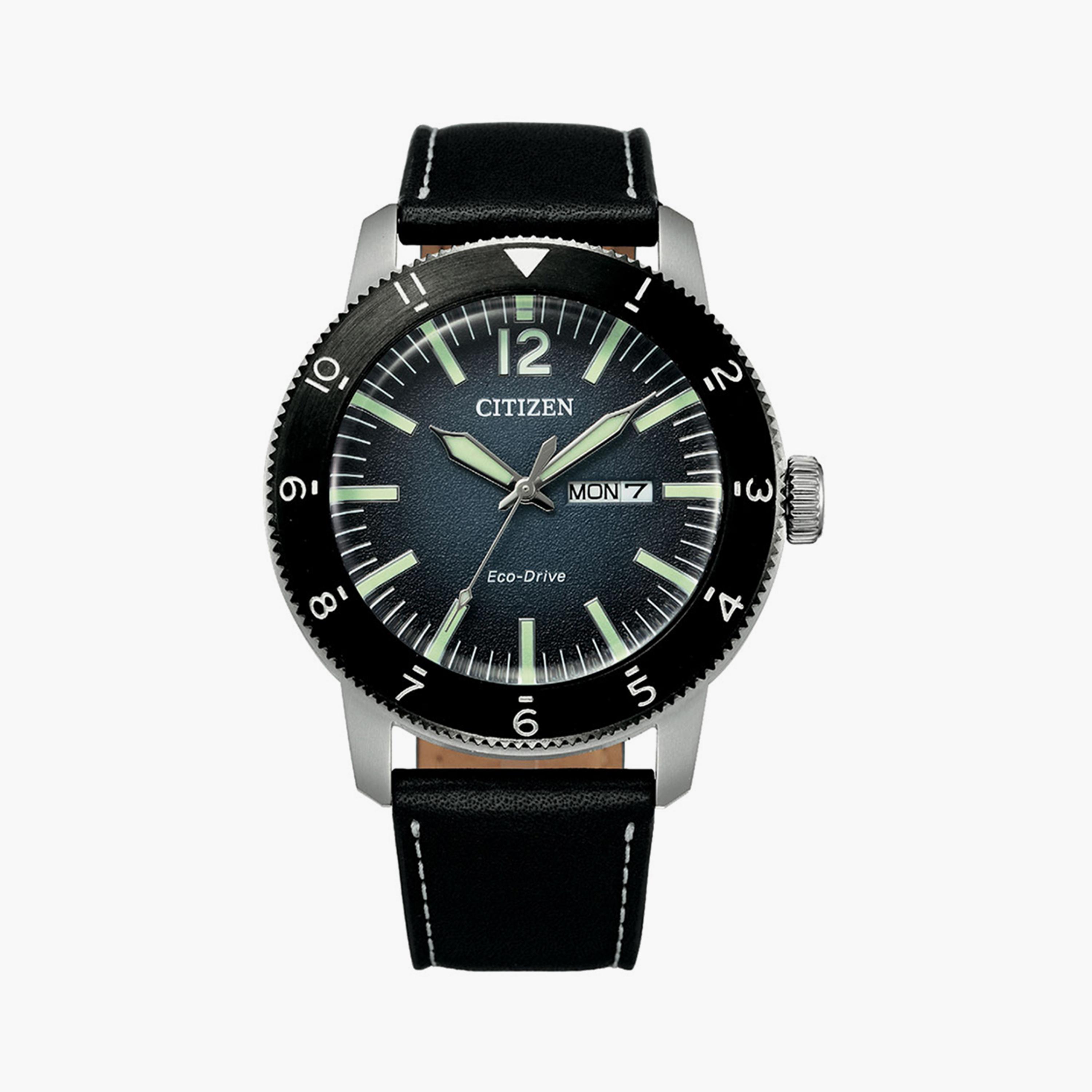 Citizen Eco-Drive Men's 44 MM Black Analog Leather Strap Watch | AW0077-19L-men-watchesandjewellery-watches-image-1