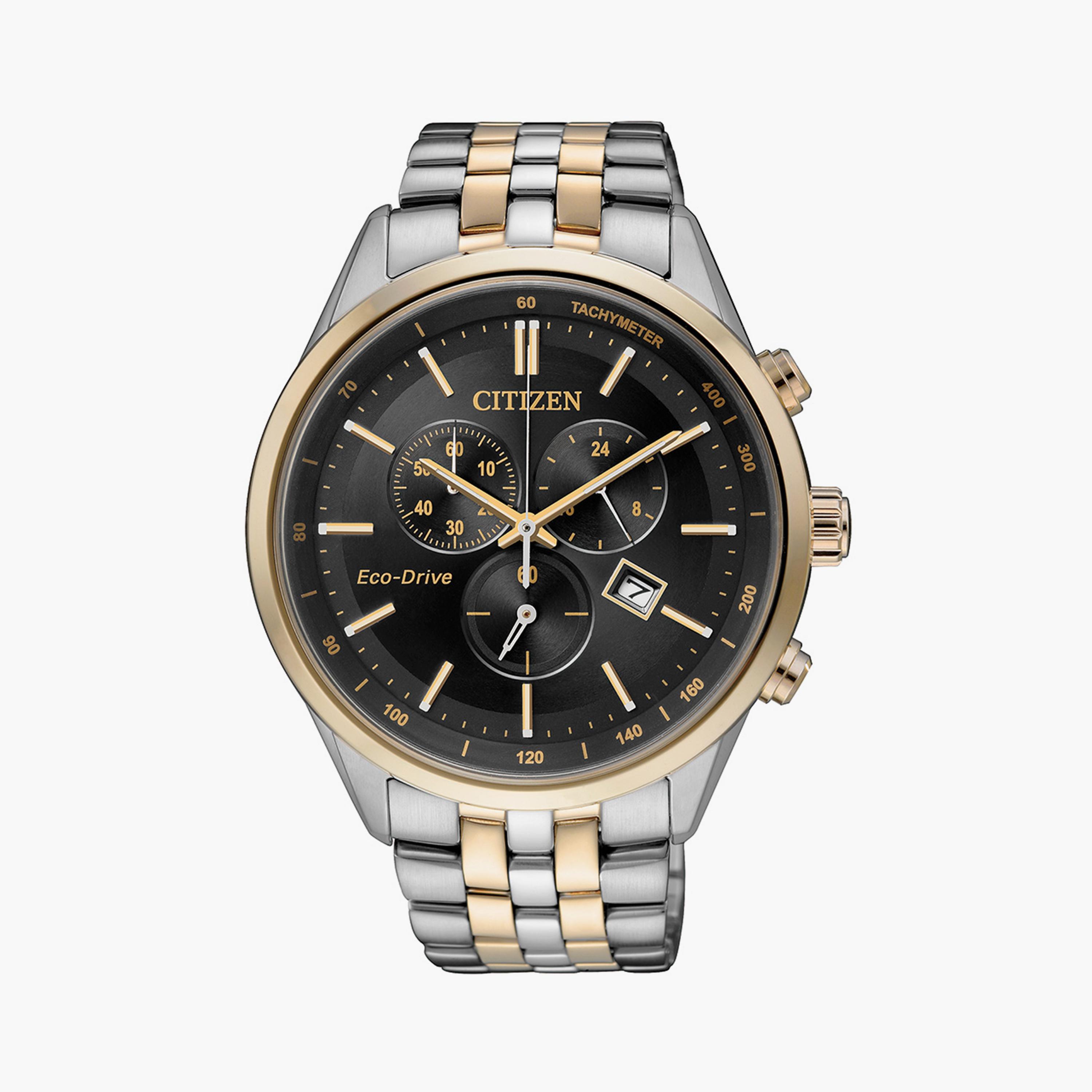 سيتيزن إيكو-درايف ساعة رجالية كرونوغراف 42 مم ستانلس ستيل فضي وذهبي | AT2144-54E-men-watchesandjewellery-watches-image-1