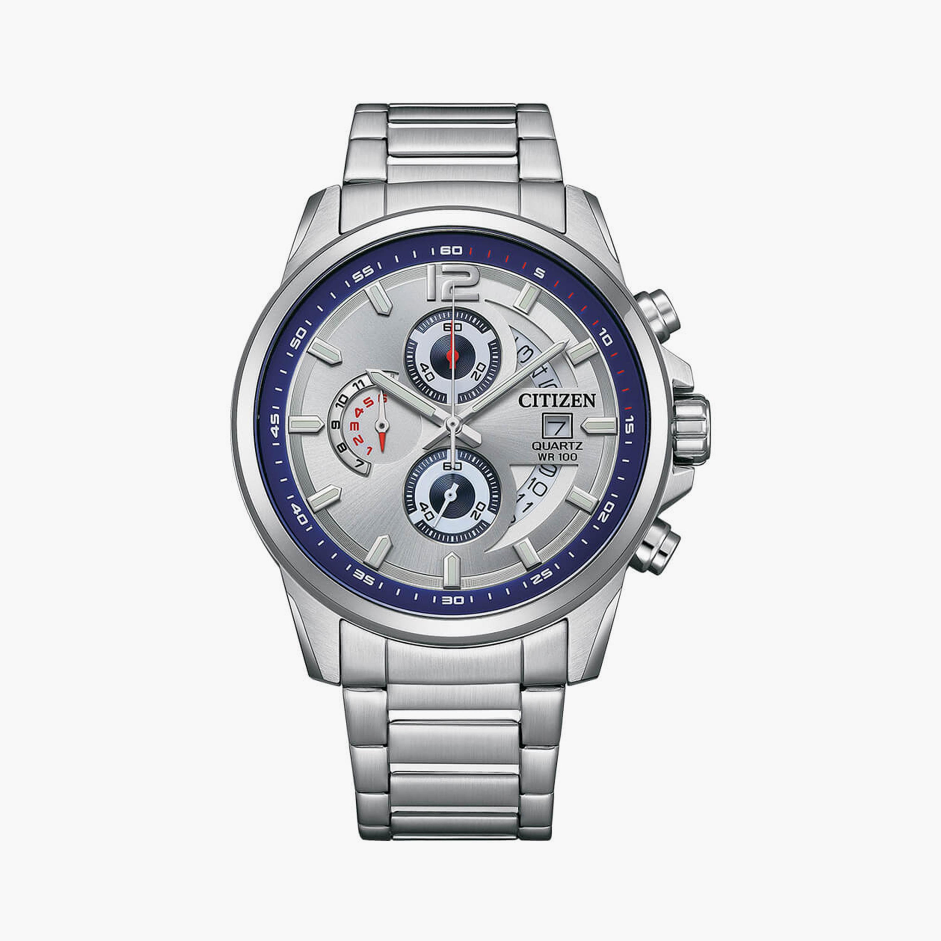 Citizen Men's 44 MM Silver Chronograph Stainless Steel Strap Watch | AN3690-56B-men-watchesandjewellery-watches-image-1