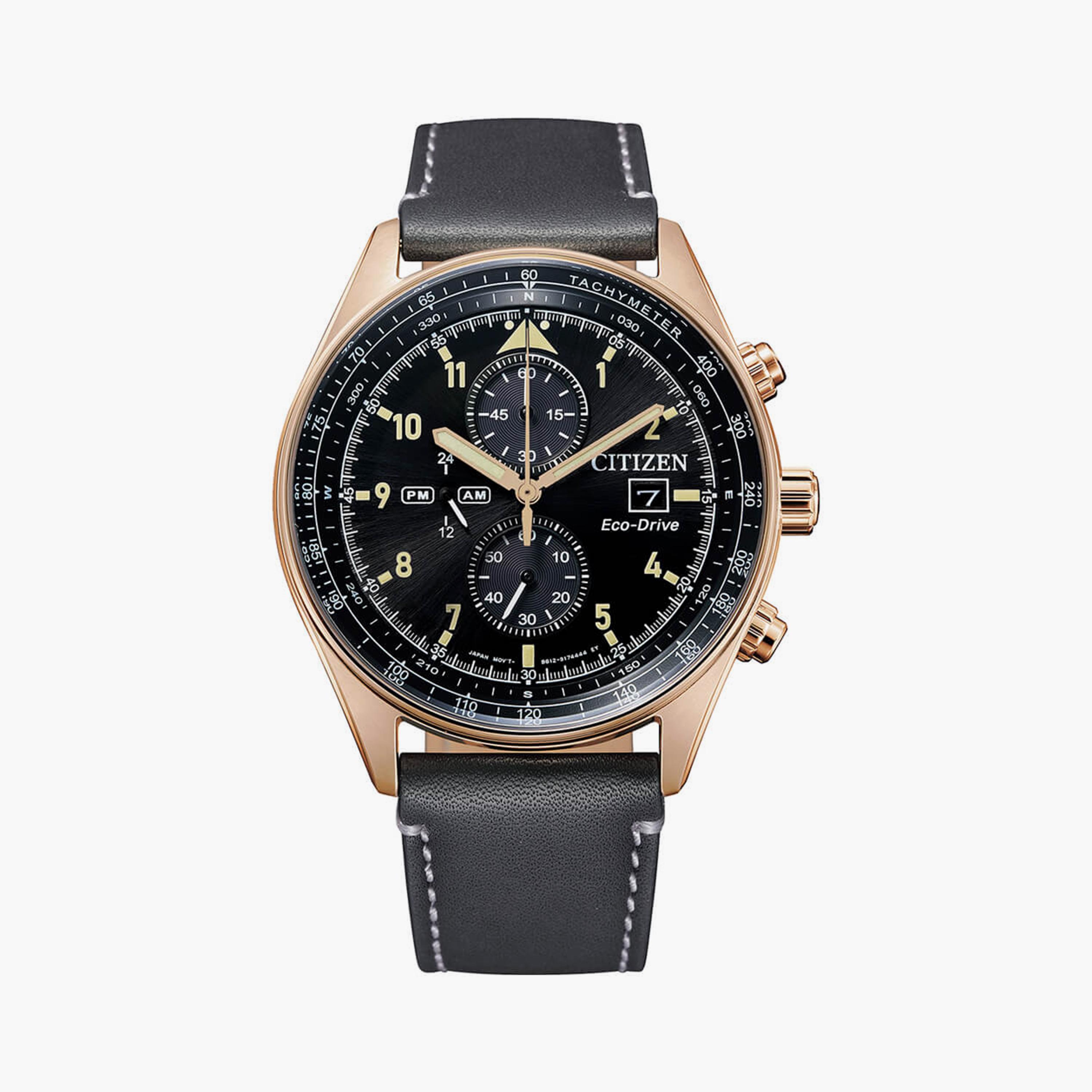 Citizen Eco-Drive Men's 43 MM Black Chronograph Leather Strap Watch | CA0773-15E-men-watchesandjewellery-watches-image-1