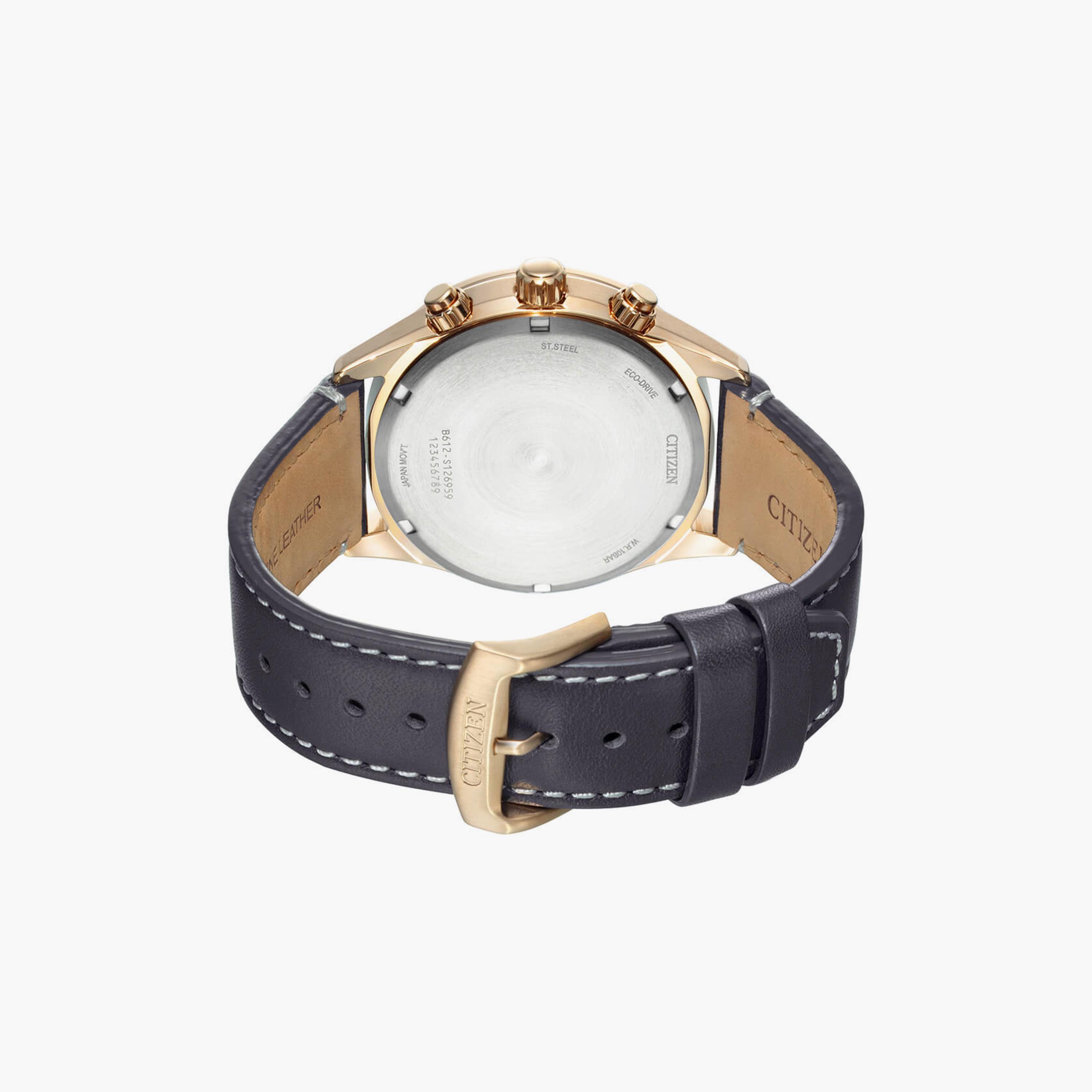 Citizen Eco-Drive Men's 43 MM Black Chronograph Leather Strap Watch | CA0773-15E-men-watchesandjewellery-watches-image-3