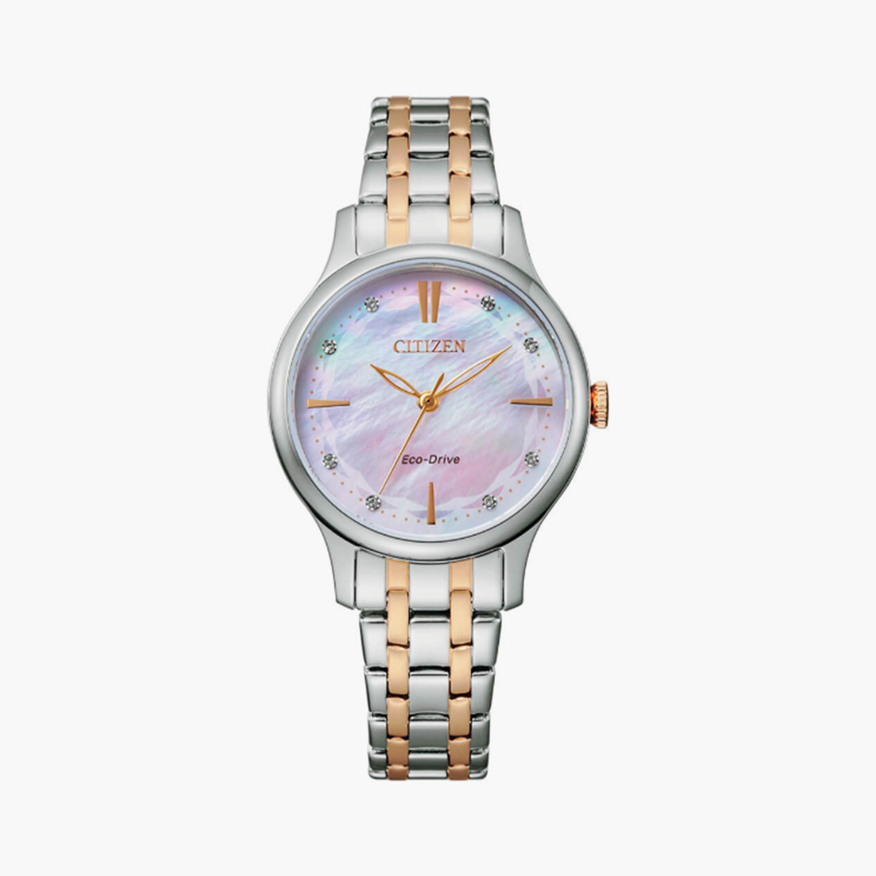 سيتيزن إيكو-درايف ساعة انالوج 31 مم ستانلس ستيل ذهبي وفضي | EM0896-89Y-women-watchesandjewellery-watches-image-1
