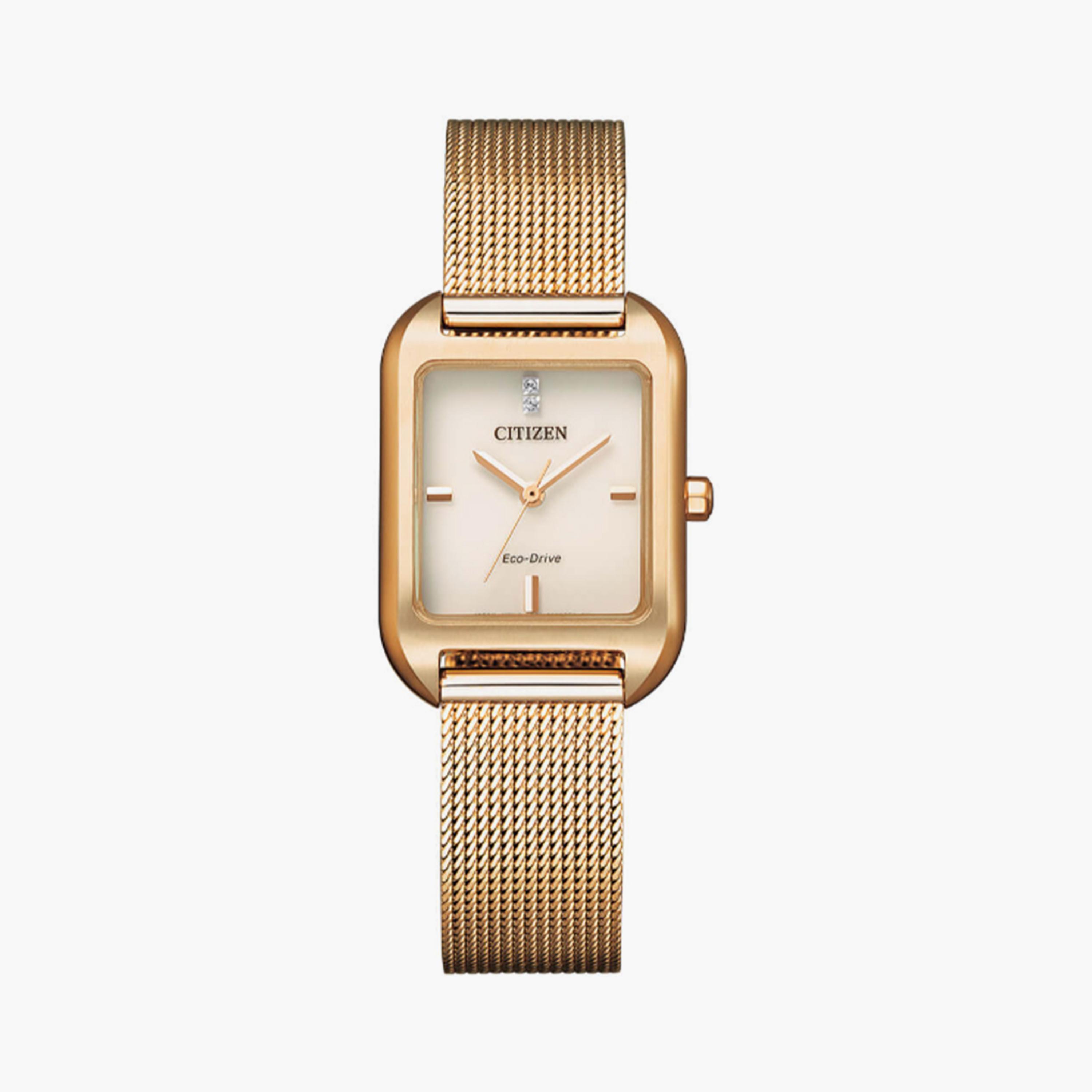 Citizen Eco-Drive 31 MM Rose Gold Analog Stainless Steel Strap Watch | EM0493-85P-women-watchesandjewellery-watches-image-1