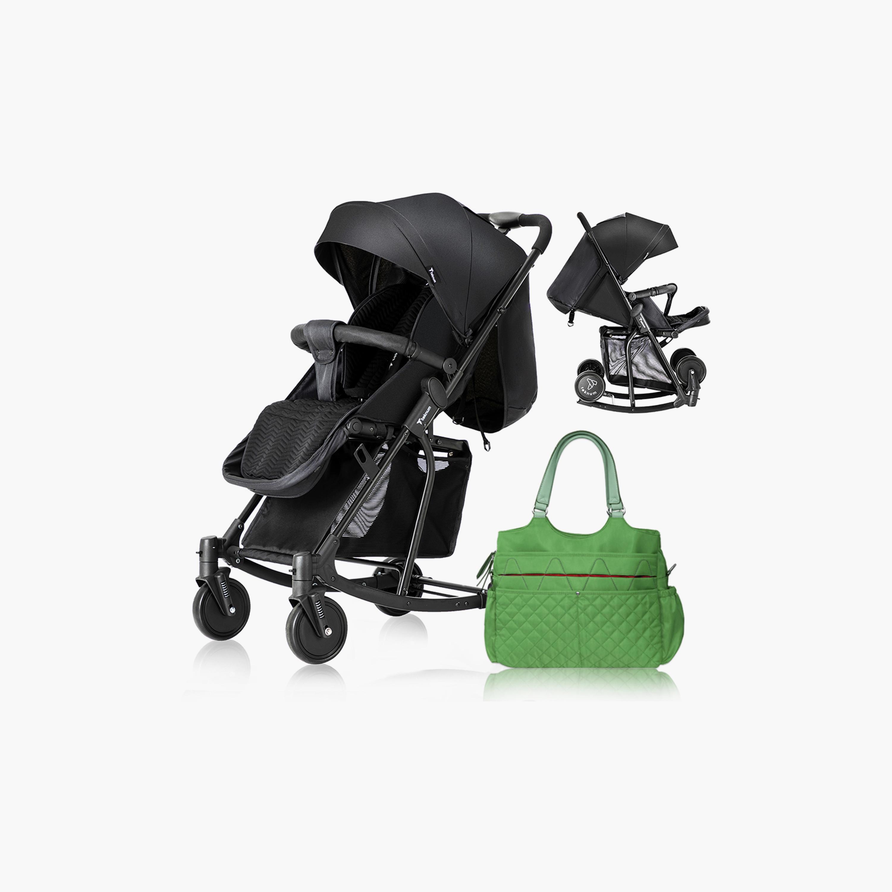 Teknum Foldable Stroller, Rocker with Diaper Bag, Black-baby-gear-strollersandprams-strollers-image-1