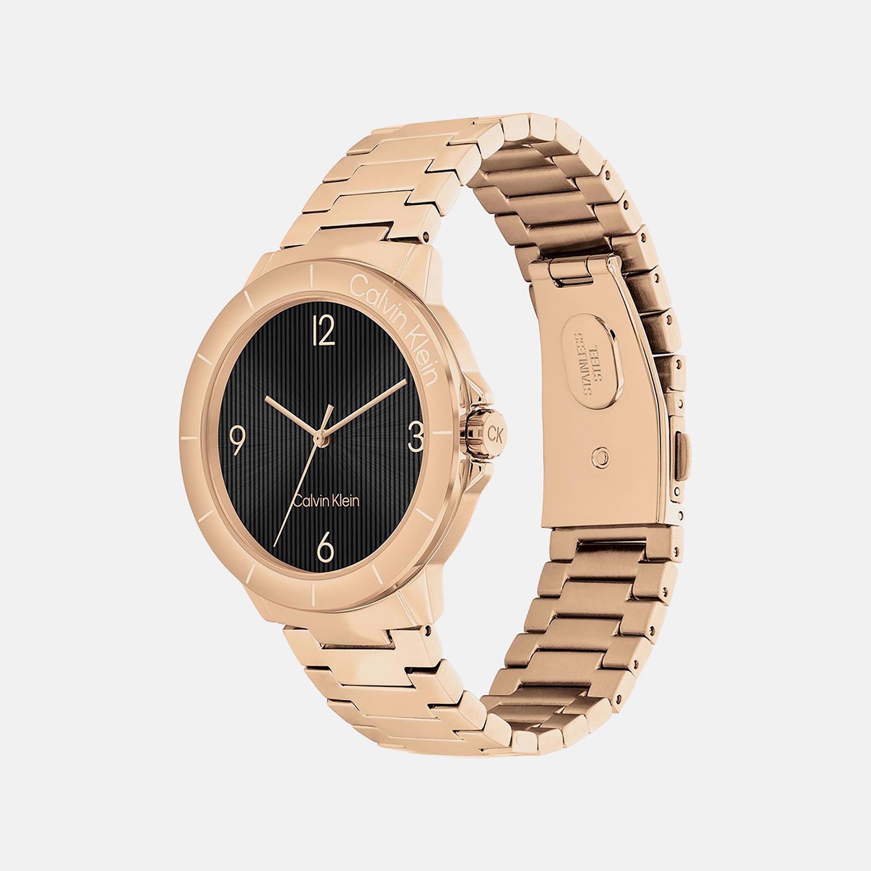 ساعة أنالوج ذهبية وردية بسوار ستانلس ستيل من كالفن كلاين للنساء | 25100024-women-watchesandjewellery-watches-image-2