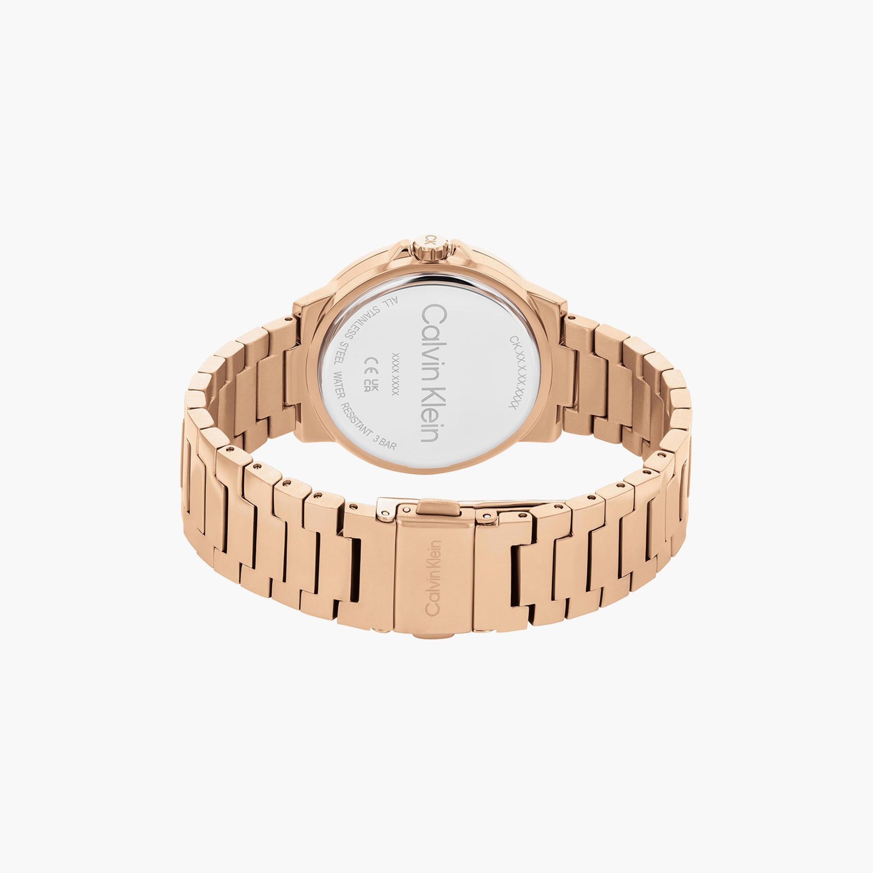 ساعة أنالوج ذهبية وردية بسوار ستانلس ستيل من كالفن كلاين للنساء | 25100024-women-watchesandjewellery-watches-image-3