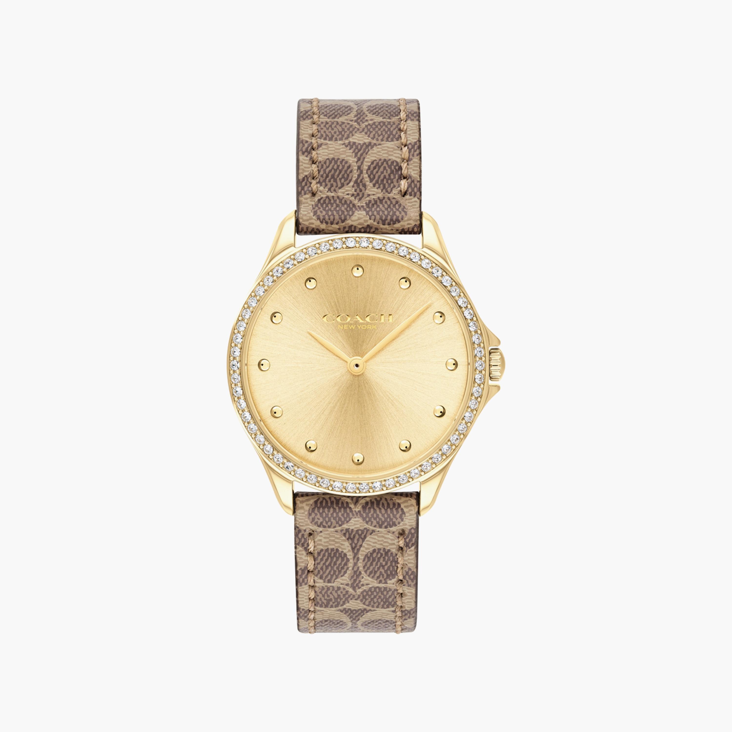 Coach Brown Analog Leather Strap Watch | 14503218-girls-accessories-watches-image-1