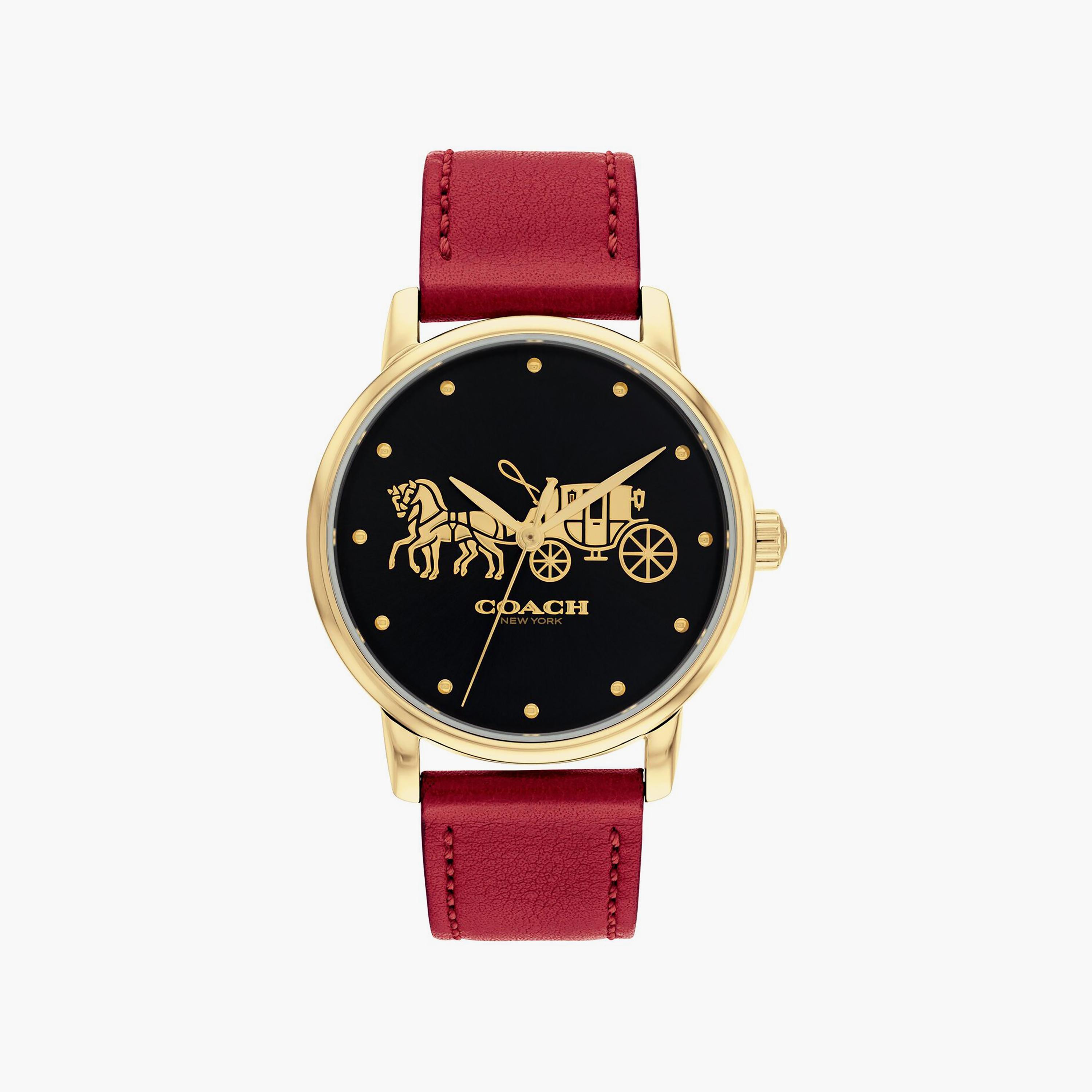 Coach Women's Red Analog Leather Strap Watch | 14503848-women-watchesandjewellery-watches-image-1