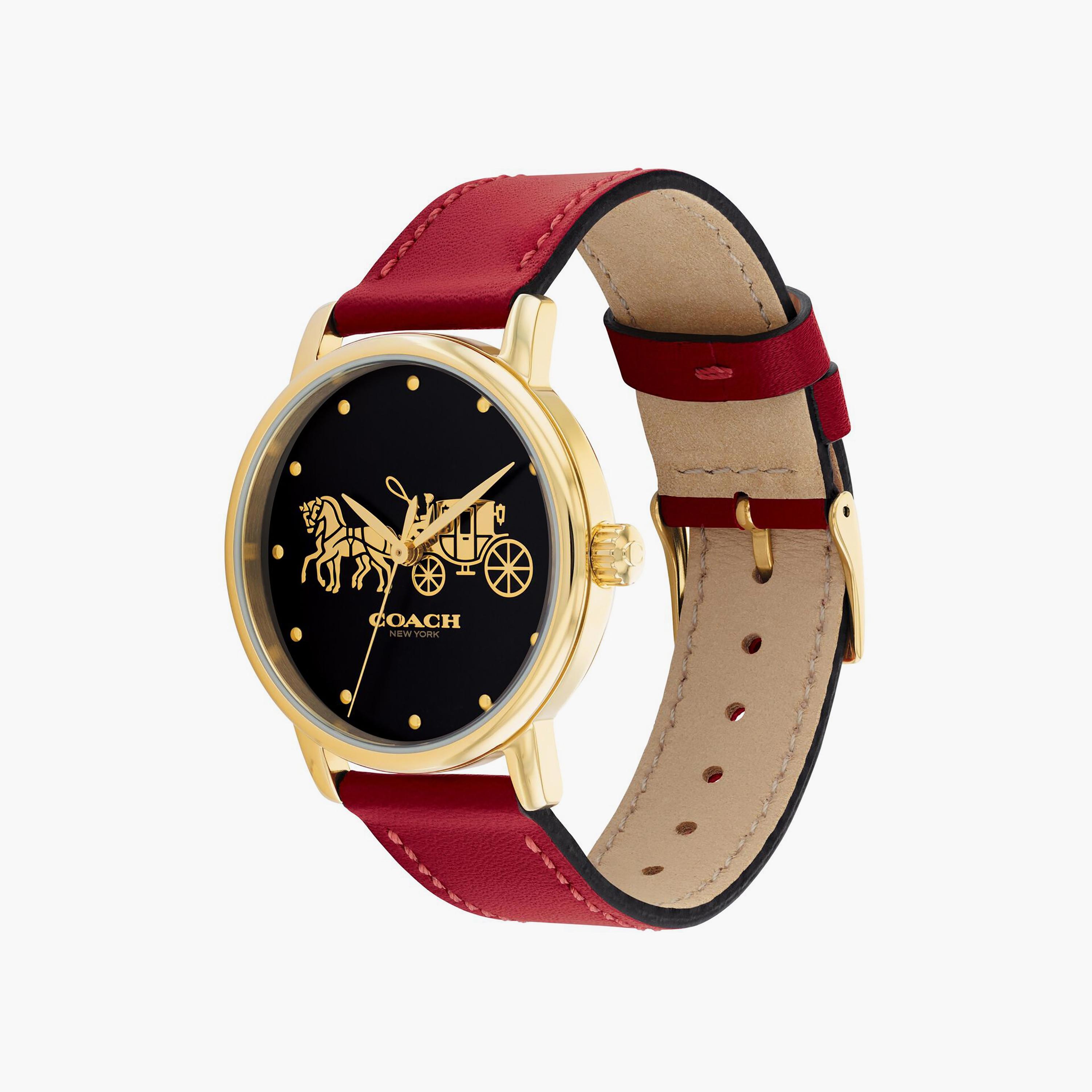 Coach Women's Red Analog Leather Strap Watch | 14503848-women-watchesandjewellery-watches-image-2