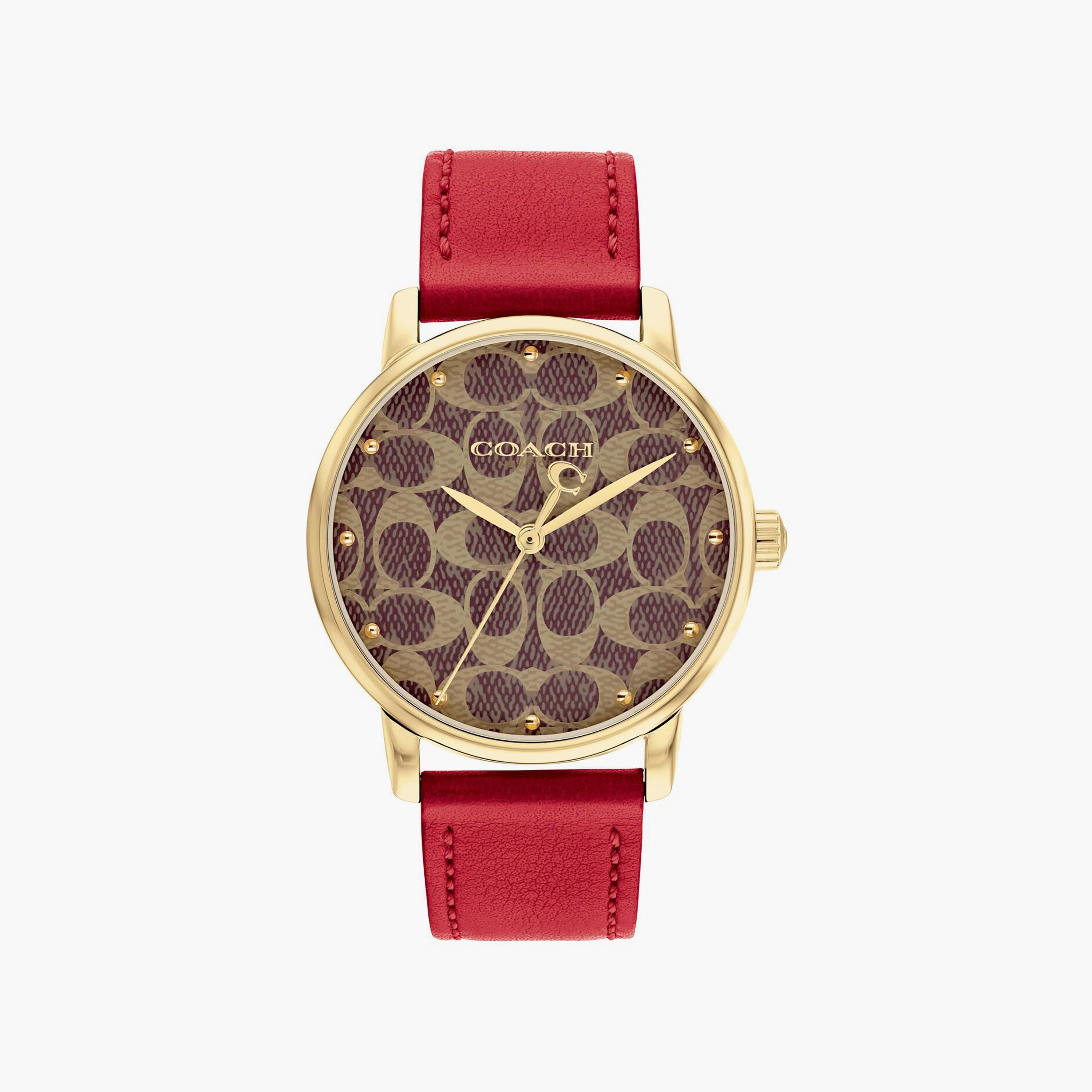 Coach Women's Red Analog Leather Strap Watch | 14503874-women-watchesandjewellery-watches-image-1