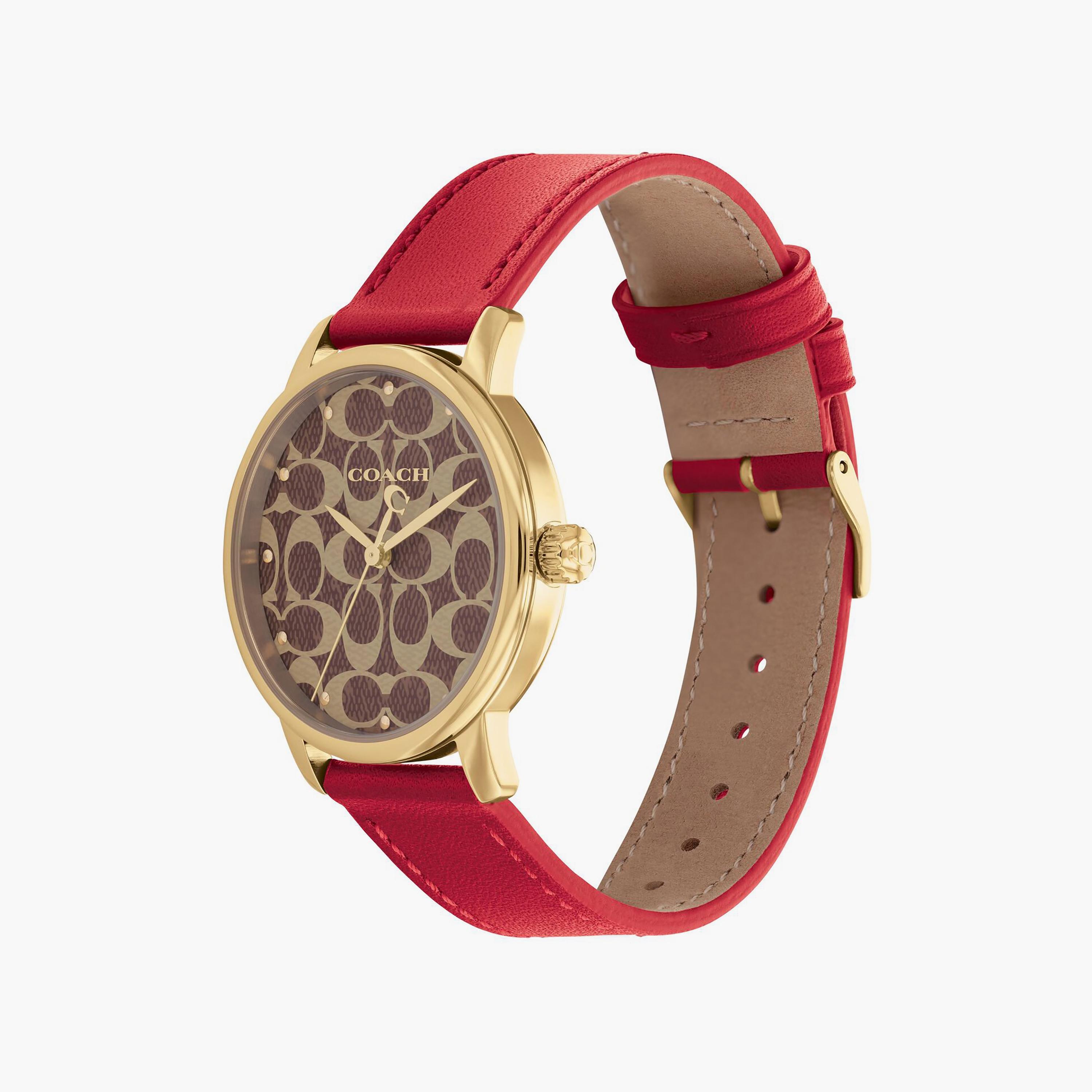 Coach Women's Red Analog Leather Strap Watch | 14503874-women-watchesandjewellery-watches-image-2