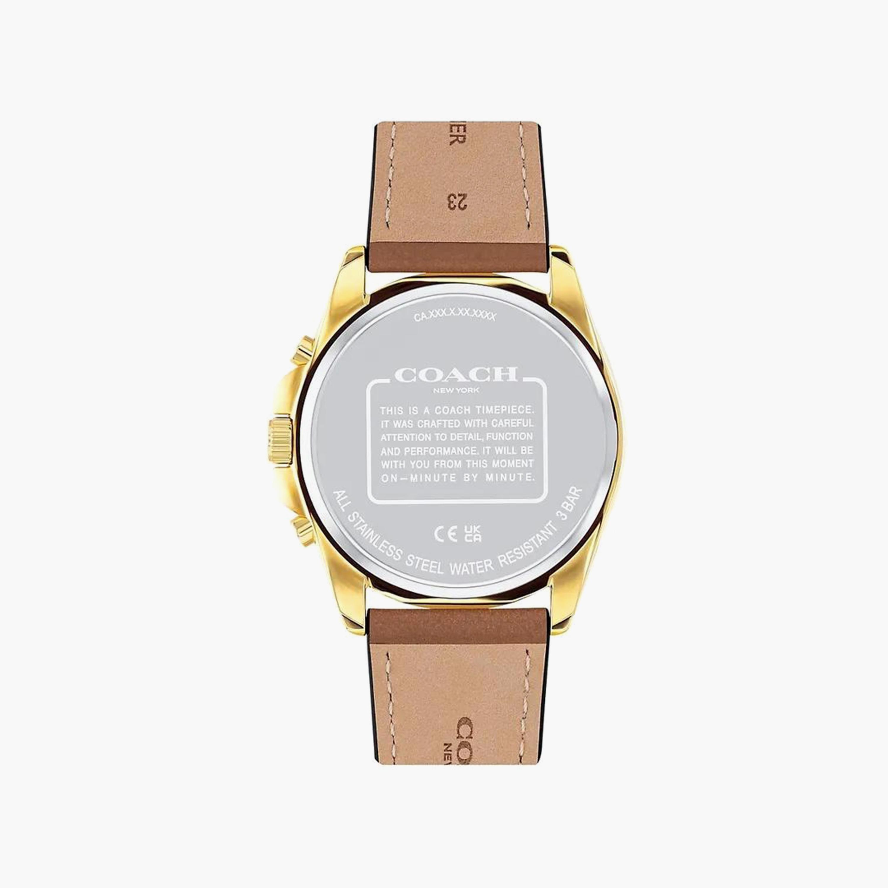 Coach Men's Brown Chronograph Leather Strap Watch | 14602629-men-watchesandjewellery-watches-image-3