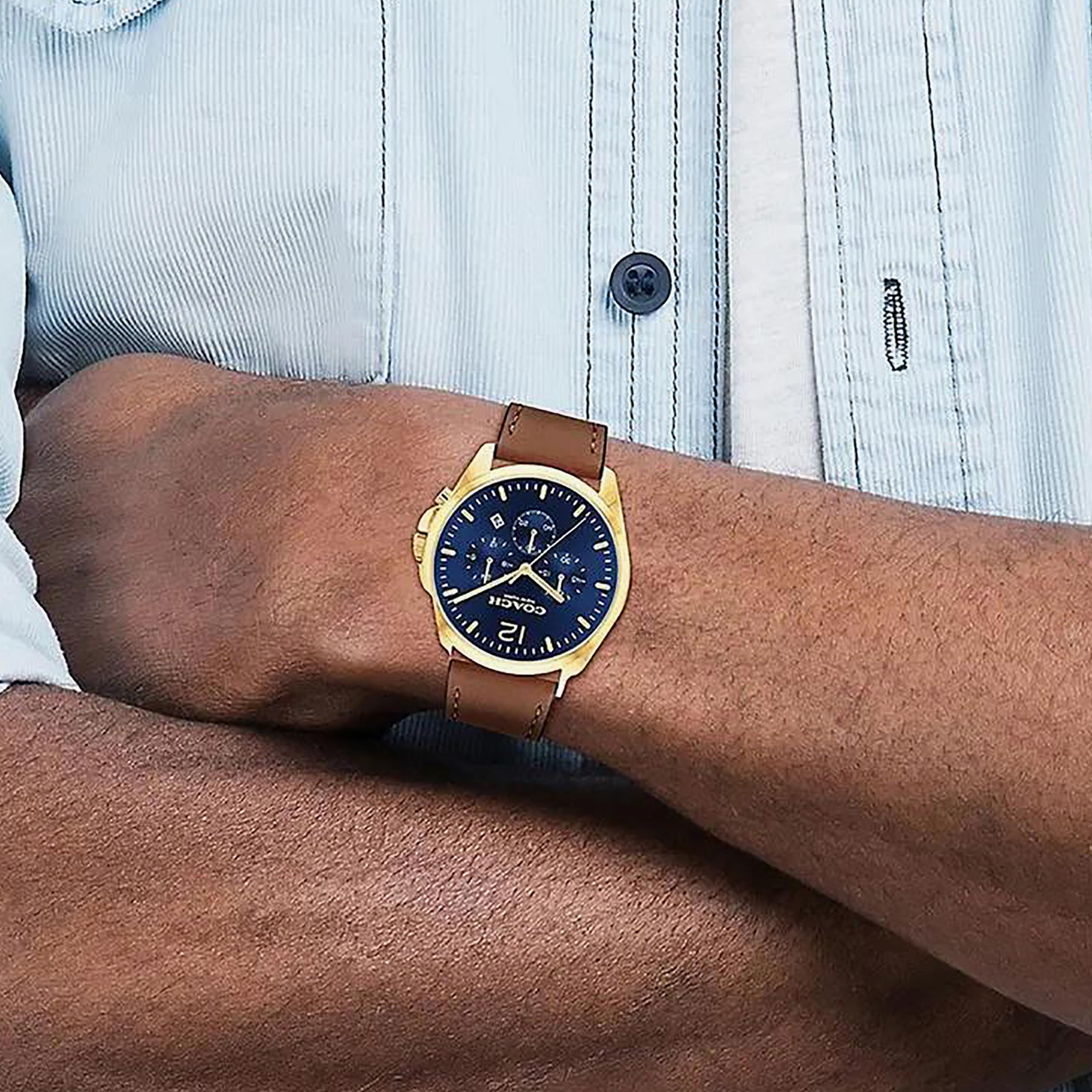 Coach Men's Brown Chronograph Leather Strap Watch | 14602629-men-watchesandjewellery-watches-image-4