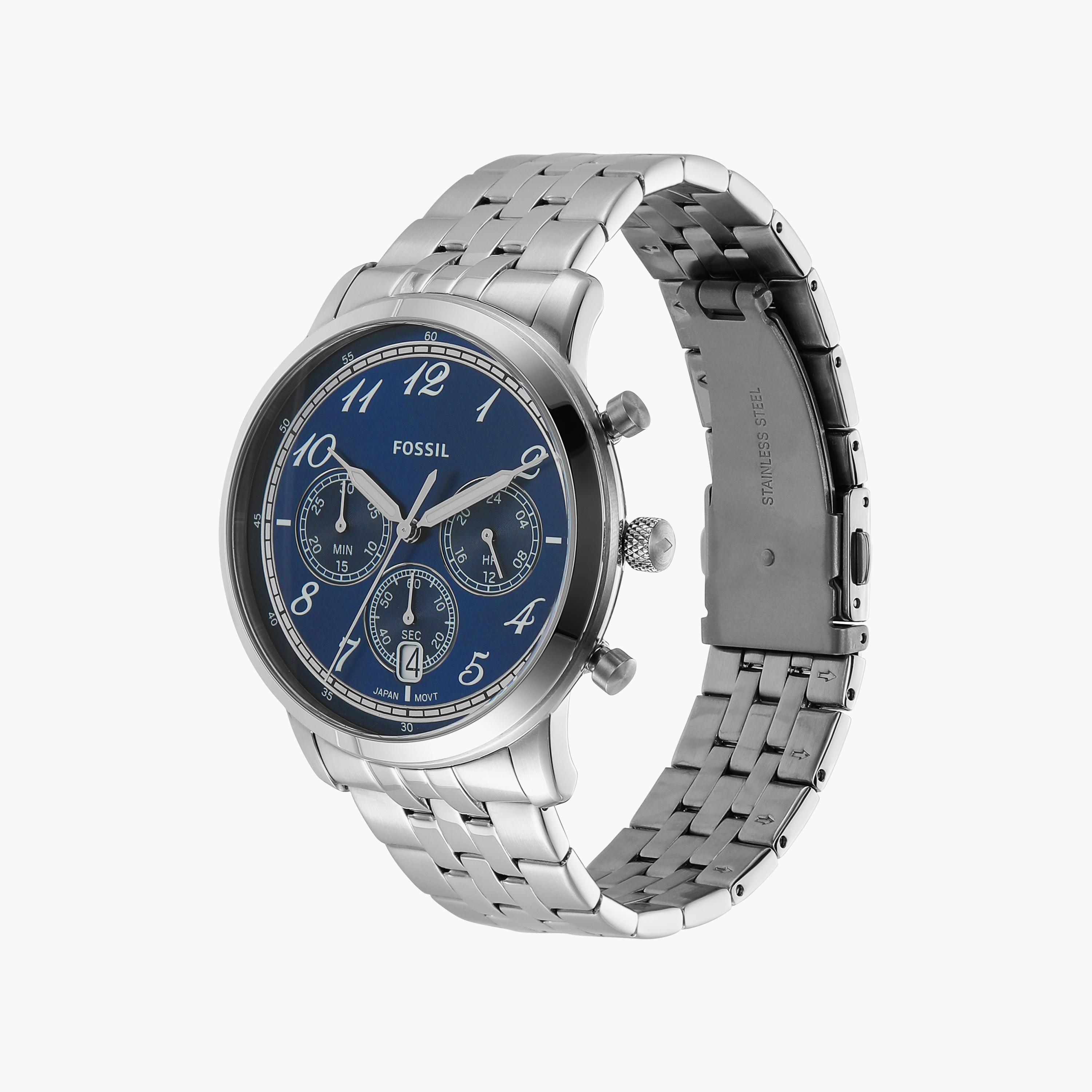 Fossil Men's 44 MM Silver Chronograph Stainless Steel Strap Watch | FS6025-men-watchesandjewellery-watches-image-2