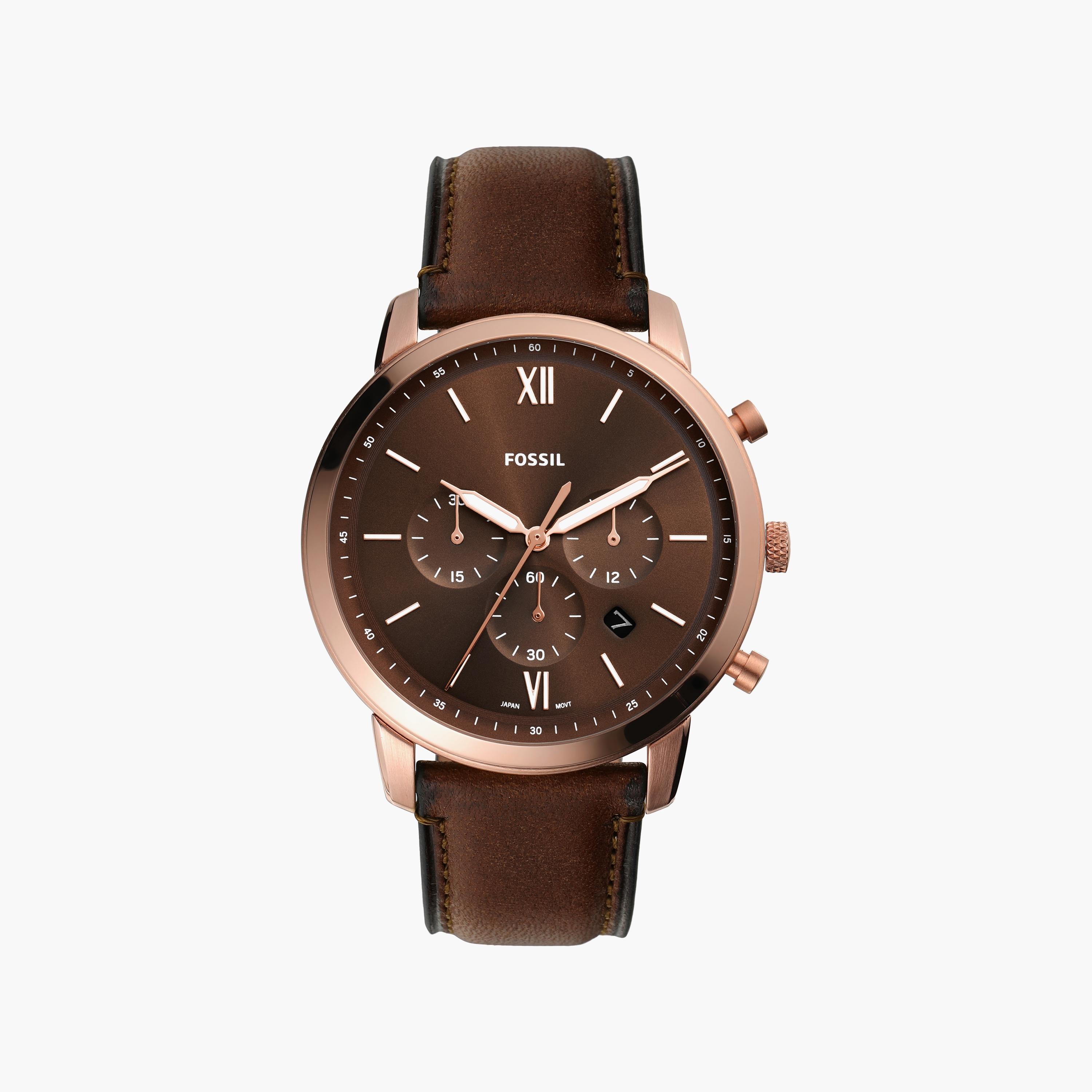 Fossil Men's 44 MM Brown Chronograph Leather Strap Watch | FS6026-men-watchesandjewellery-watches-image-1