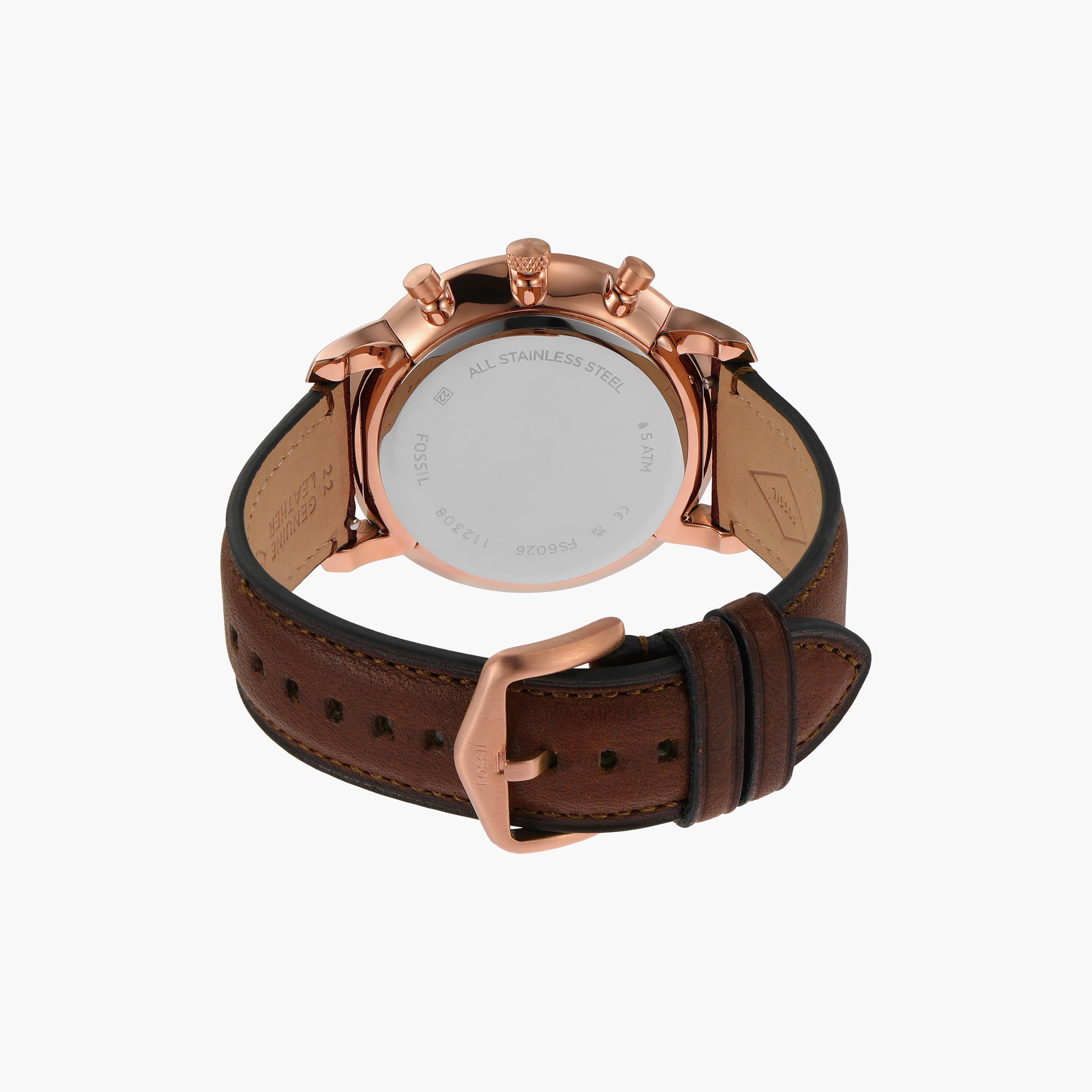 Fossil Men's 44 MM Brown Chronograph Leather Strap Watch | FS6026-men-watchesandjewellery-watches-image-3