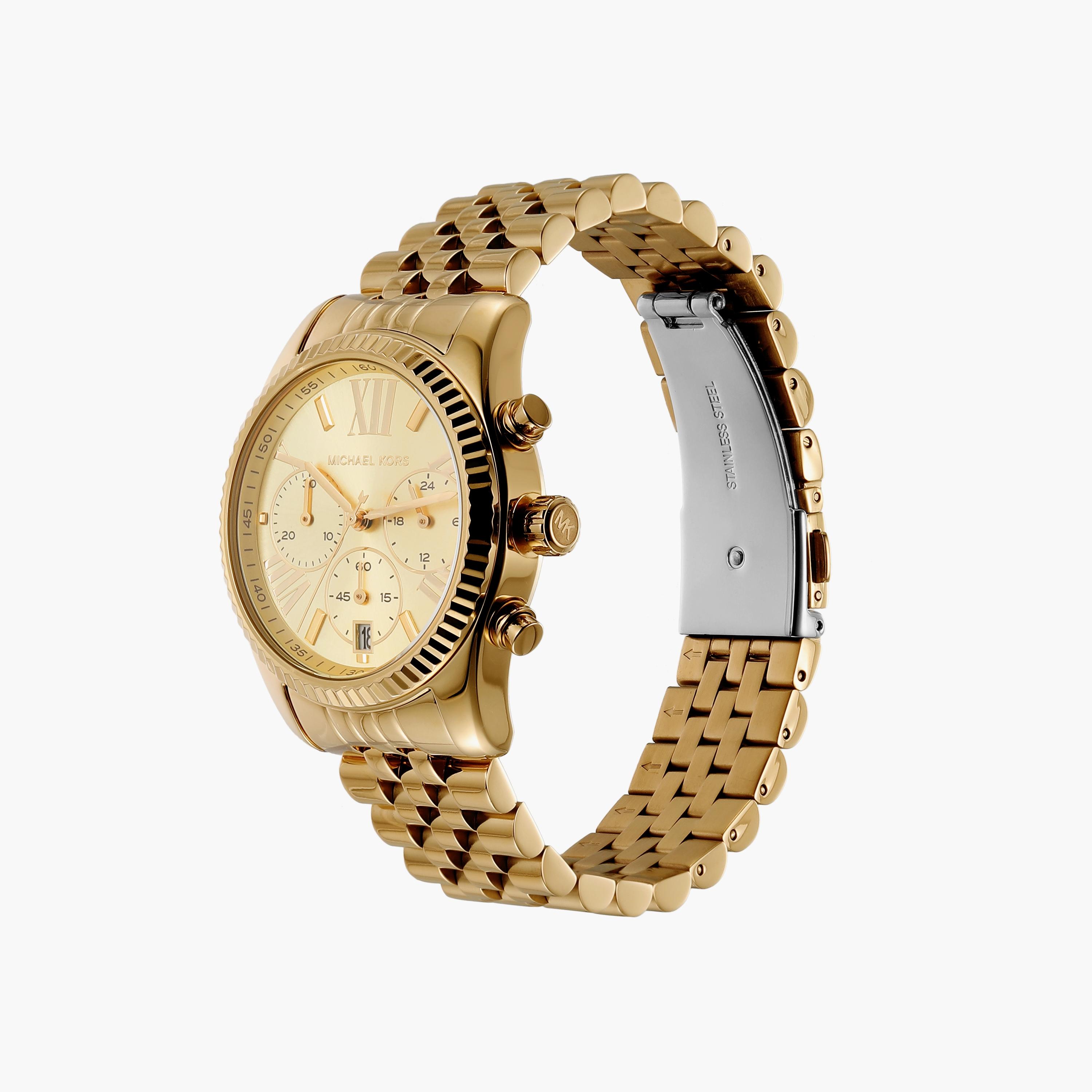 ساعة كرونوغراف ذهبية بسوار ستانلس ستيل من مايكل كورس للنساء | MK7378-women-watchesandjewellery-watches-image-2