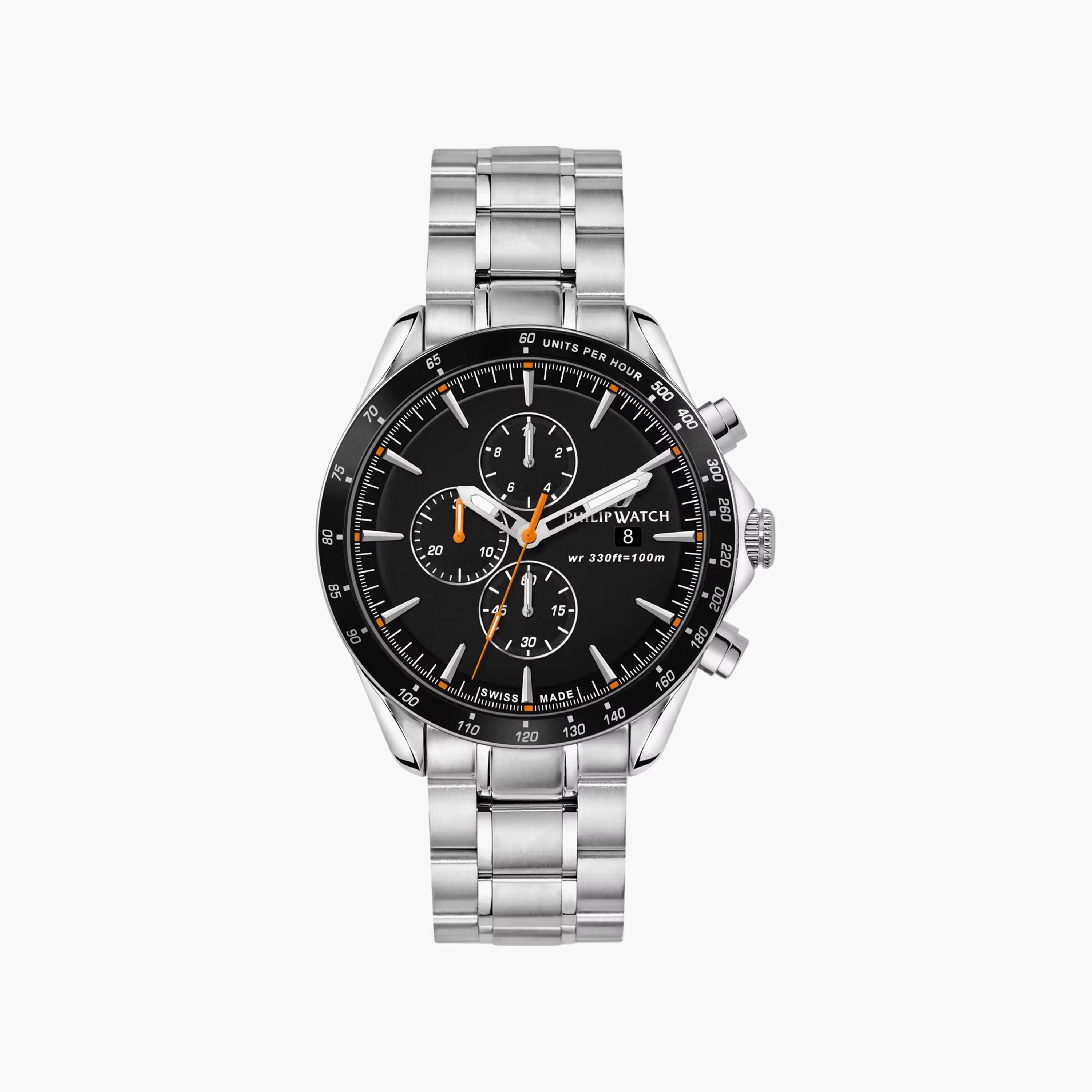 Philip Watch Men's Black Chronograph Stainless Steel Strap Watch | R8273995008-men-watchesandjewellery-watches-image-1