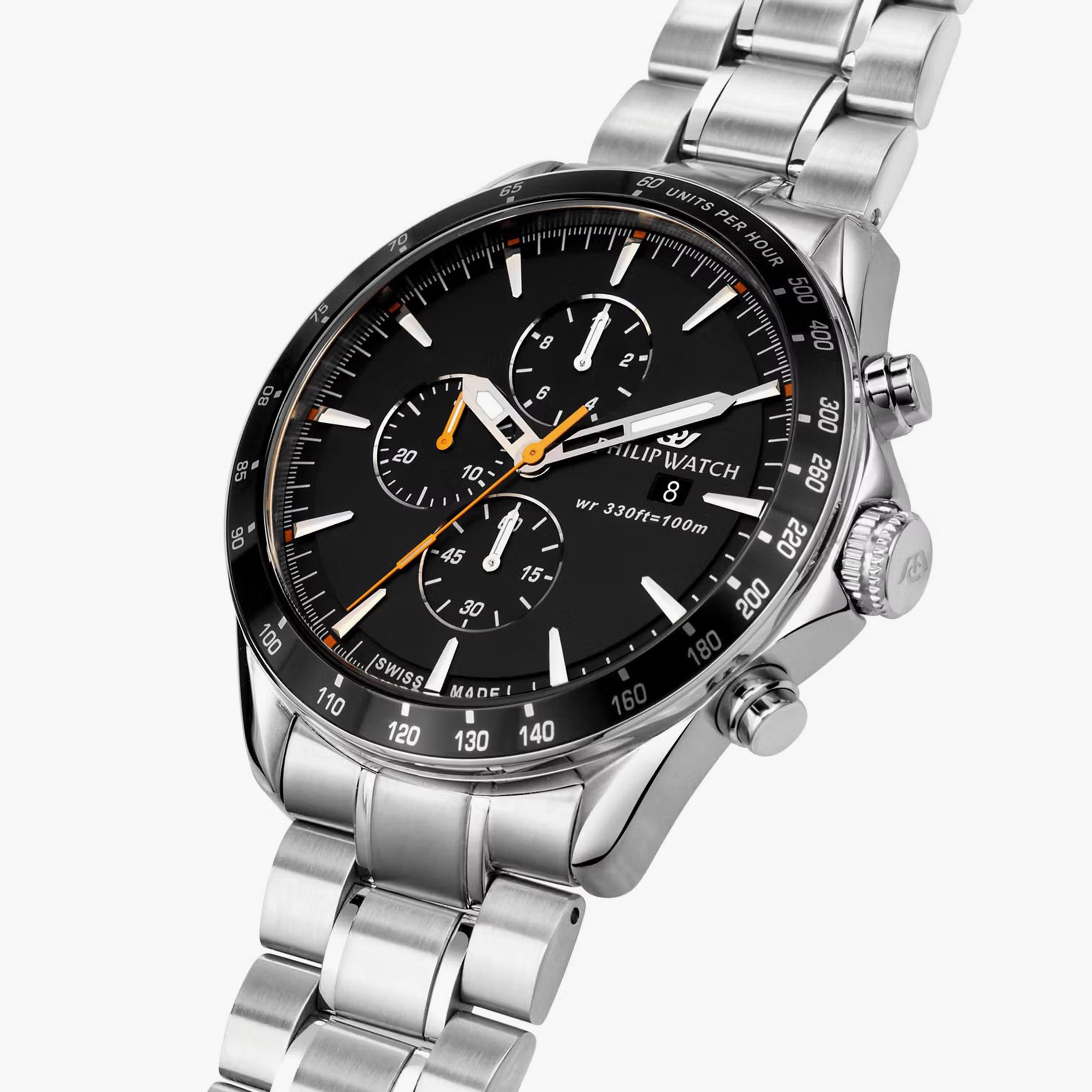 Philip Watch Men's Black Chronograph Stainless Steel Strap Watch | R8273995008-men-watchesandjewellery-watches-image-4