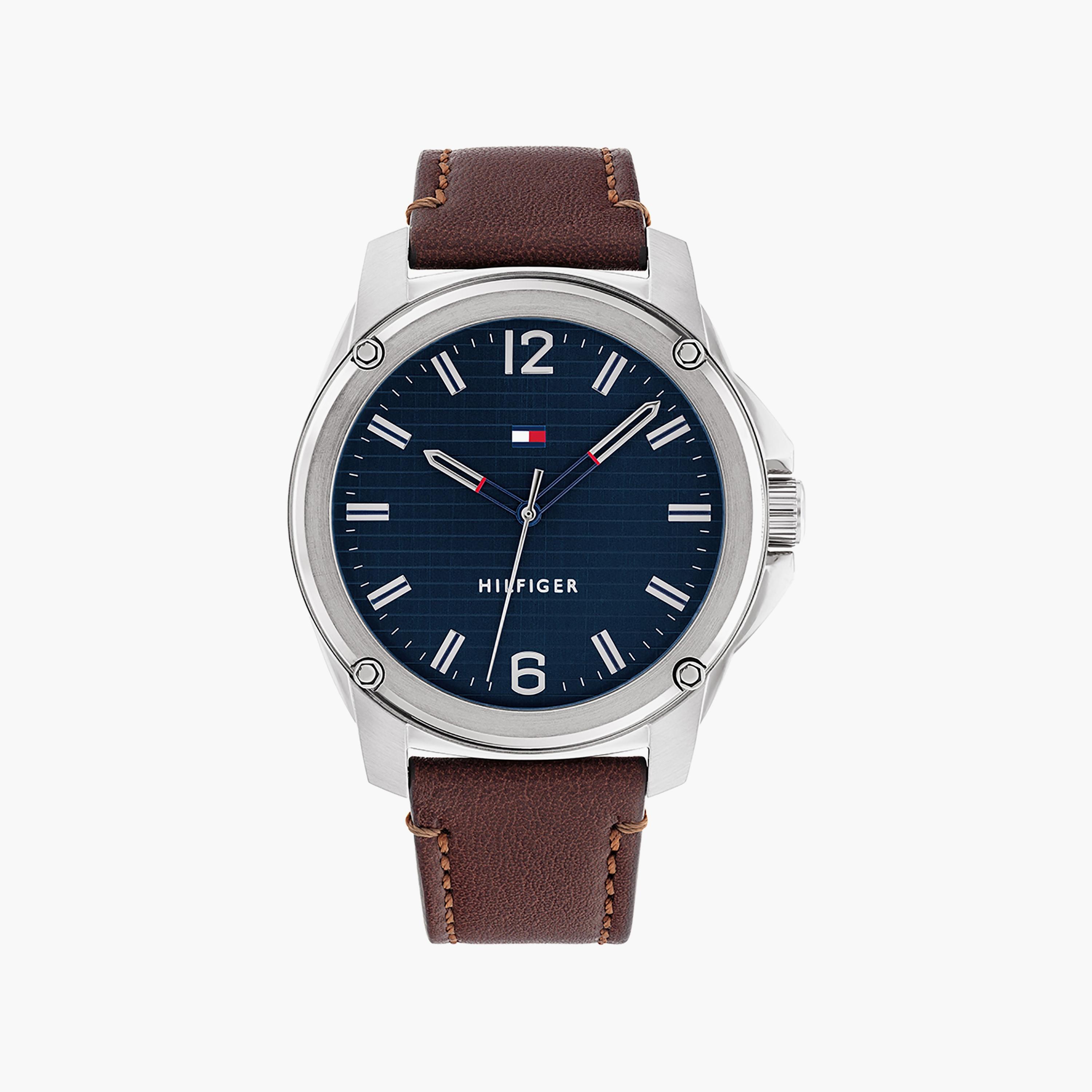 ساعة انالوج من تومي هيلفيغر للرجال مع 44 مم بلون بني بسوار جلدي | 1710484-men-watchesandjewellery-watches-image-1