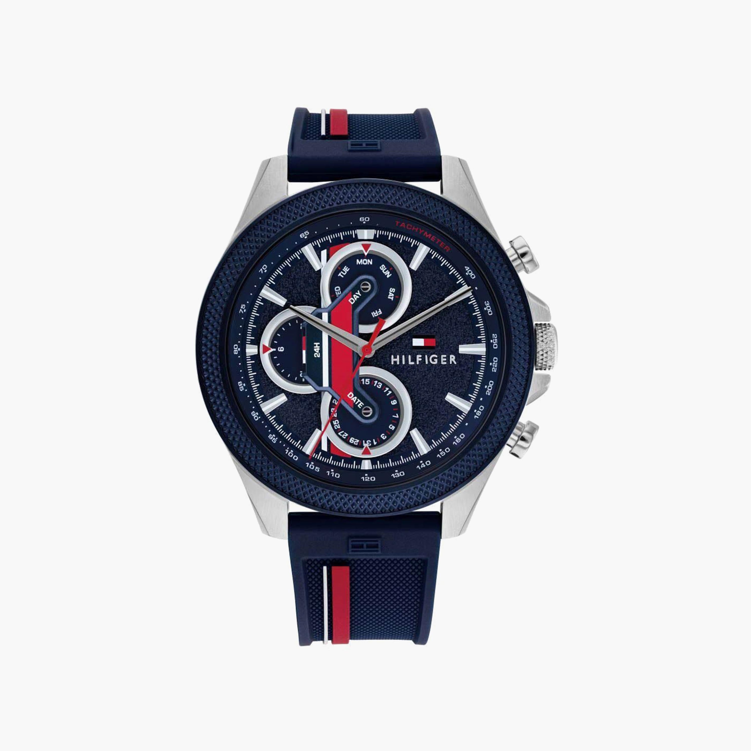 Tommy Hilfiger Men's 46 MM Blue Chronograph Silicone Strap Watch | 1792083-men-watchesandjewellery-watches-image-1