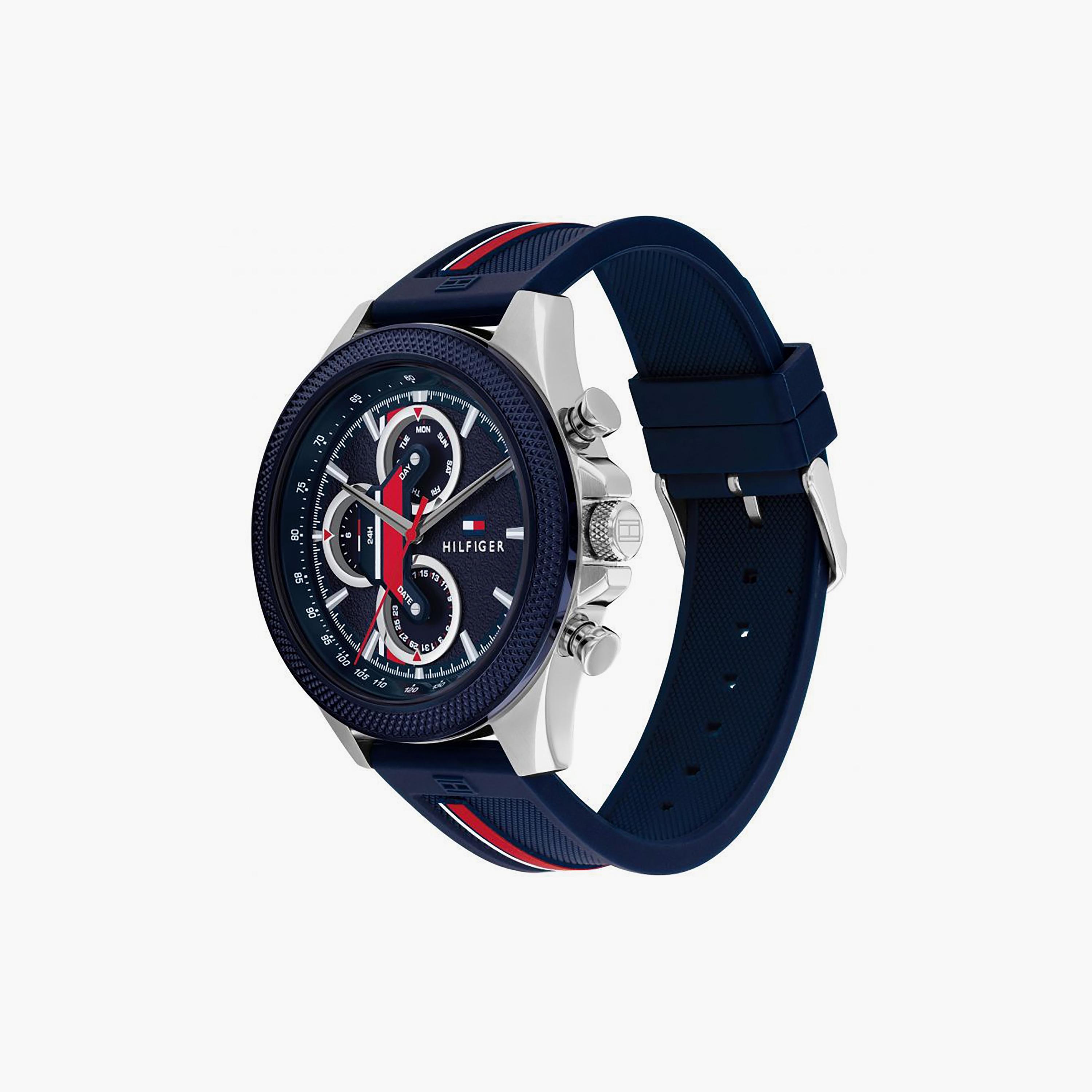 Tommy Hilfiger Men's 46 MM Blue Chronograph Silicone Strap Watch | 1792083-men-watchesandjewellery-watches-image-2