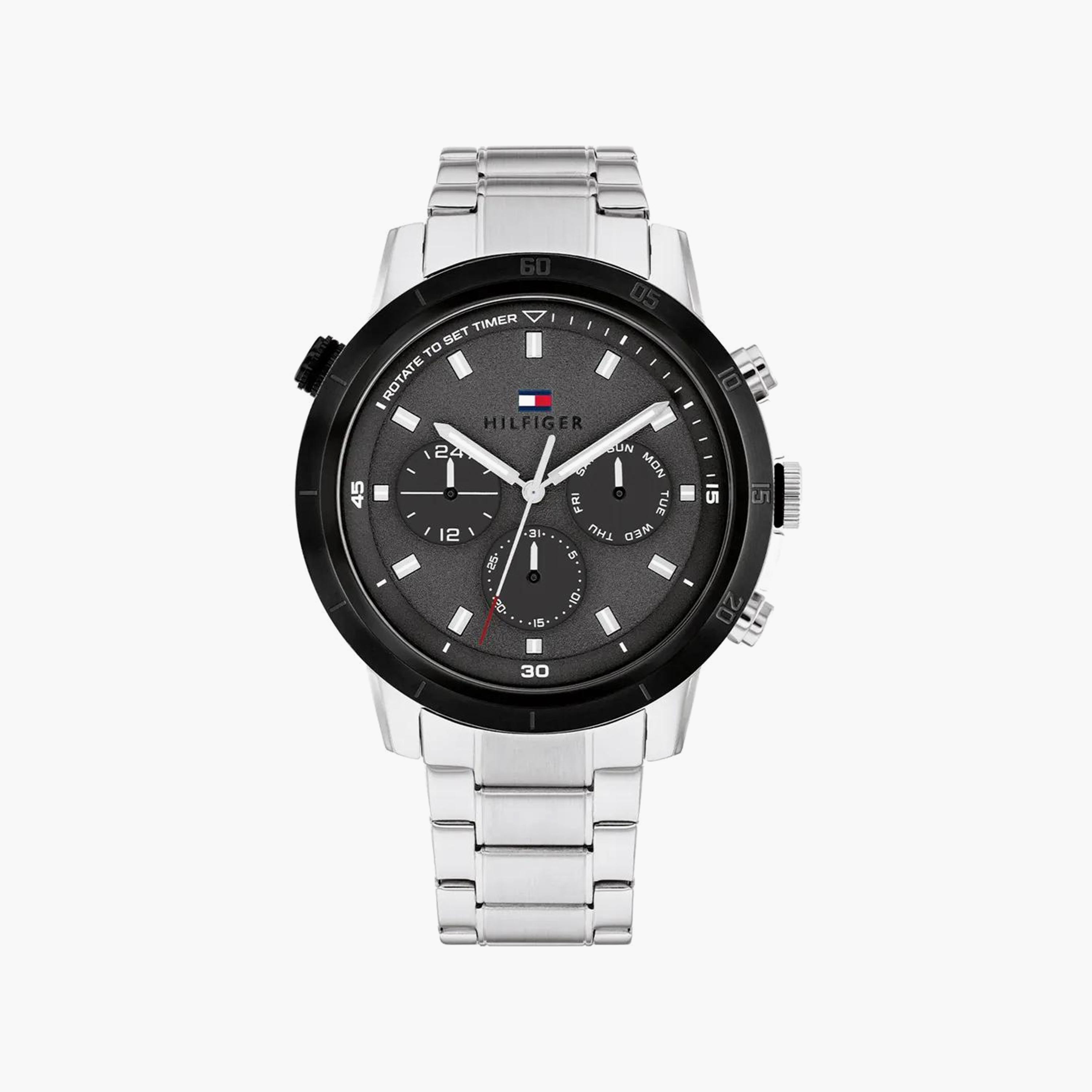 ساعة كرونوغراف فضية بسوار ستانلس ستيل مع 46 مم من تومي هيلفيغر للرجال | 1792106-men-watchesandjewellery-watches-image-1