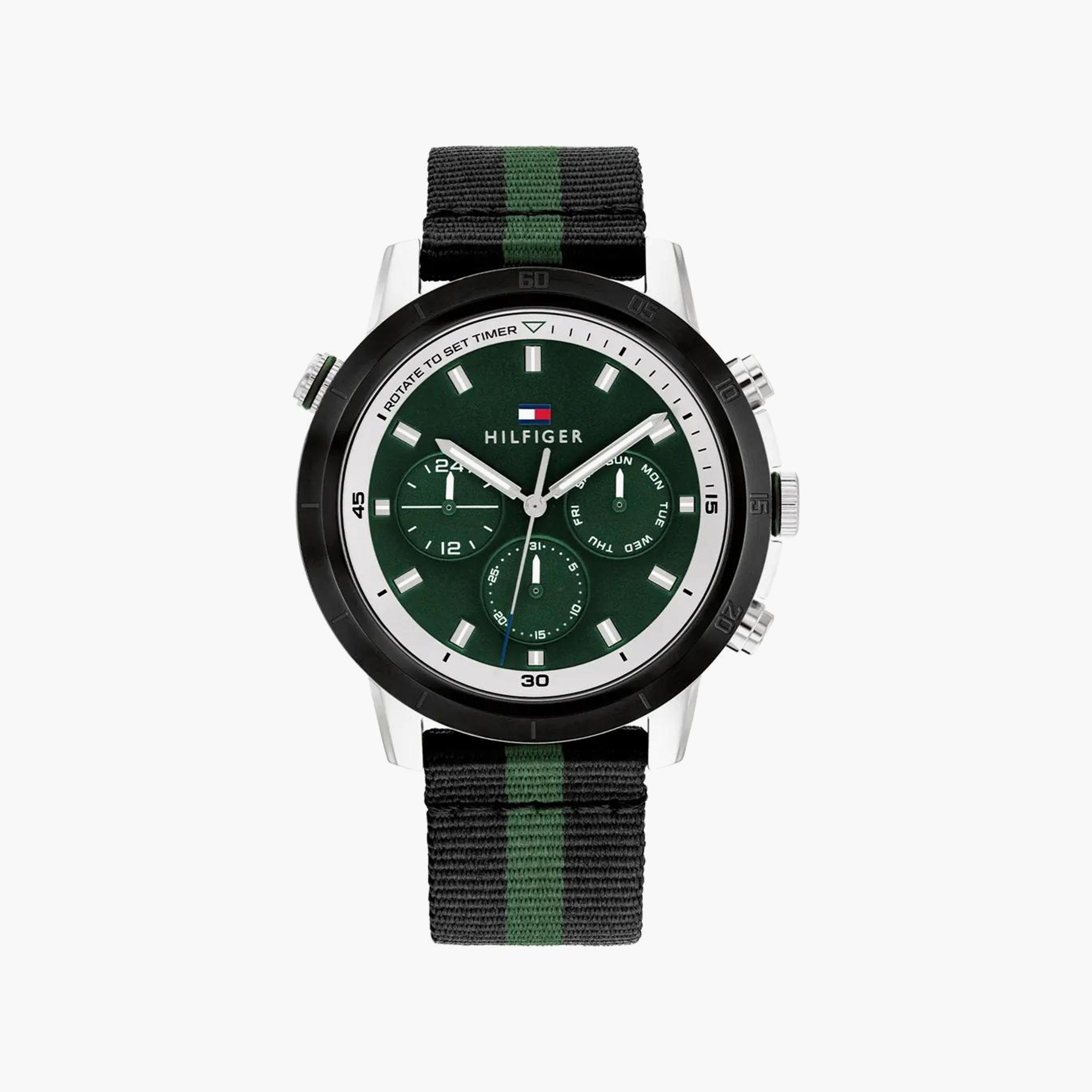 Tommy Hilfiger Men's 46 MM Black and Green Chronograph Nylon Strap Watch | 1792107-men-watchesandjewellery-watches-image-1