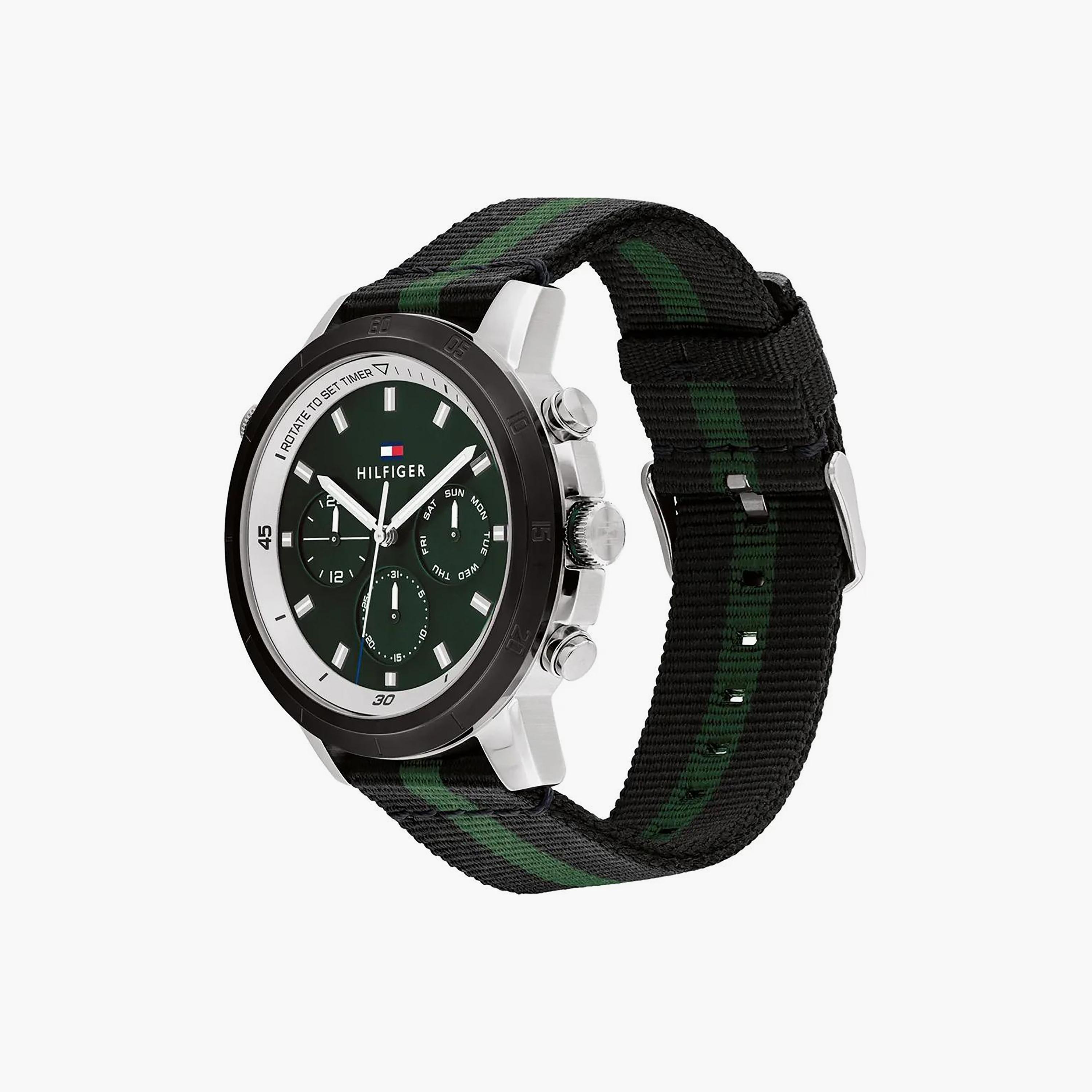 Tommy Hilfiger Men's 46 MM Black and Green Chronograph Nylon Strap Watch | 1792107-men-watchesandjewellery-watches-image-2