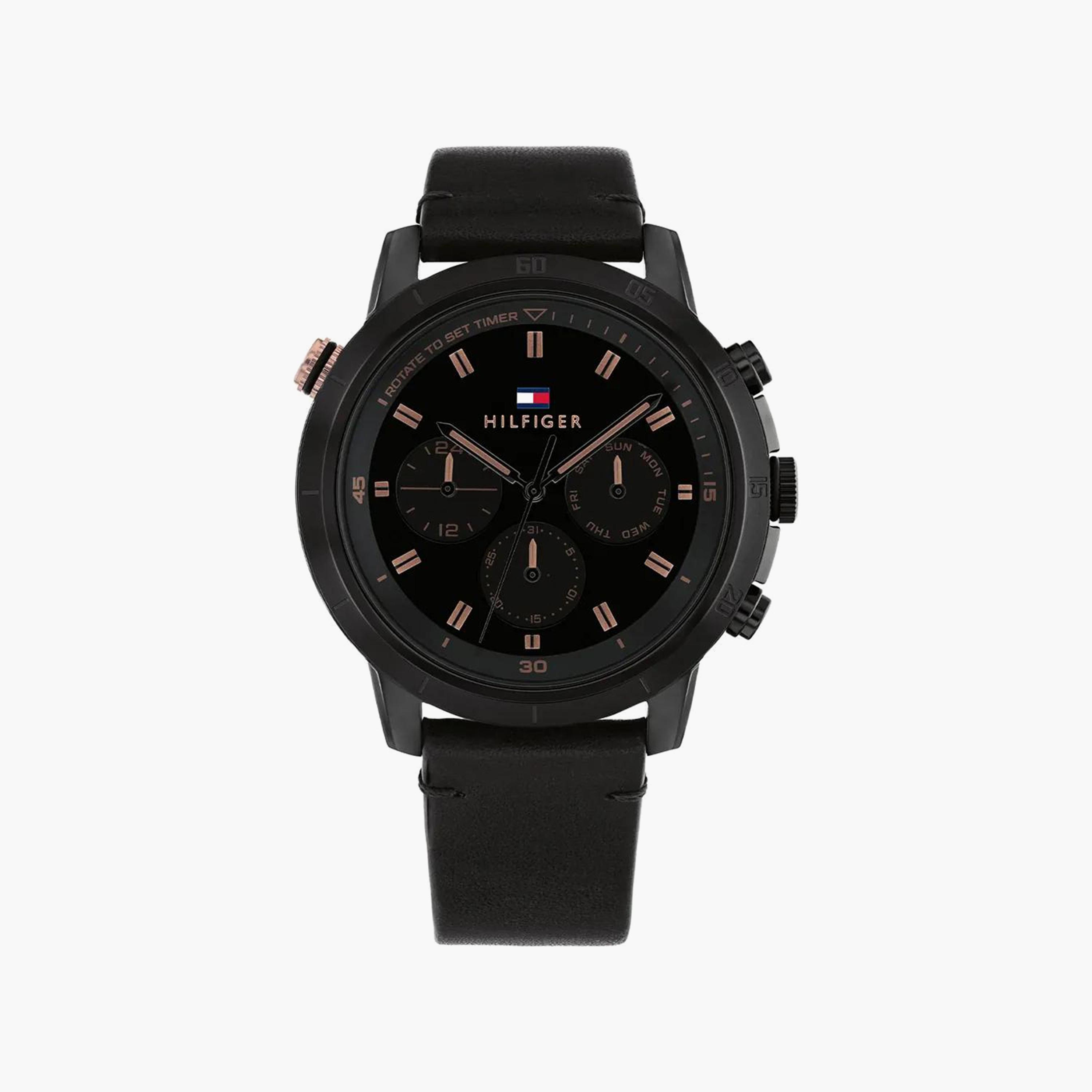 Tommy Hilfiger Men's 46 MM Black Chronograph Leather Strap Watch | 1792110-men-watchesandjewellery-watches-image-1