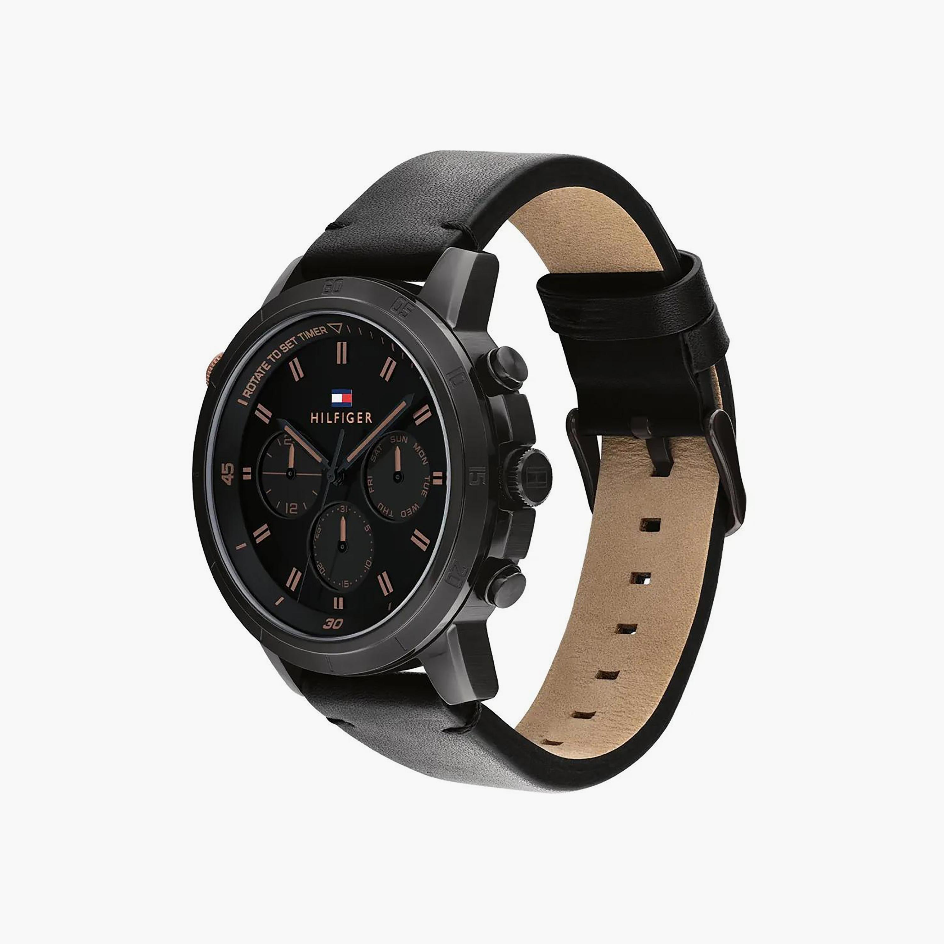 Tommy Hilfiger Men's 46 MM Black Chronograph Leather Strap Watch | 1792110-men-watchesandjewellery-watches-image-2