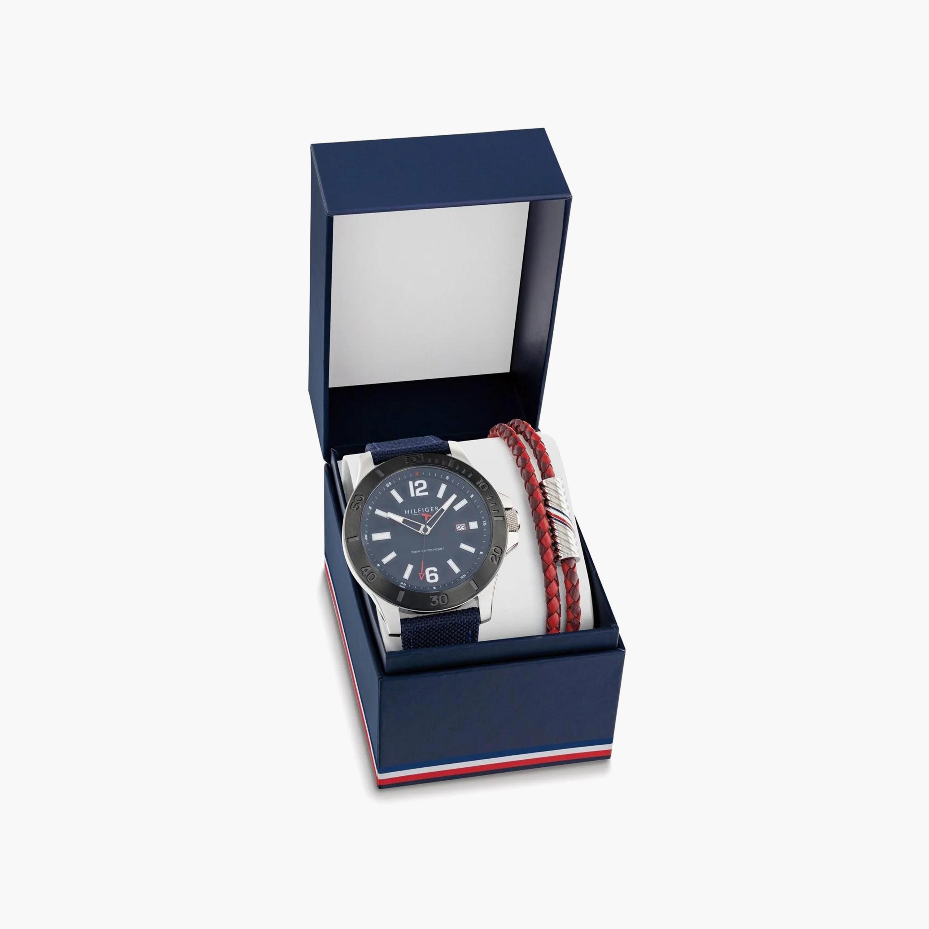 Tommy Hilfiger Men's 46 MM Blue Analog Fabric Strap Watch with Bracelet | 2770156-men-watchesandjewellery-watches-image-1
