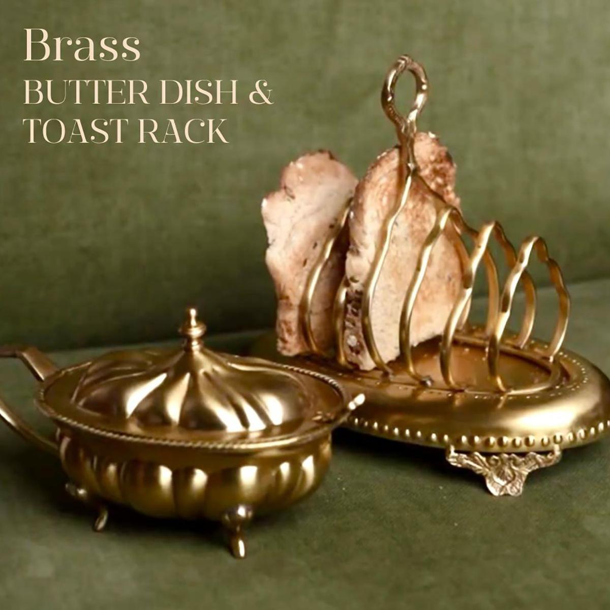 Quesera Brass Butter Dish and Toast Rack Set