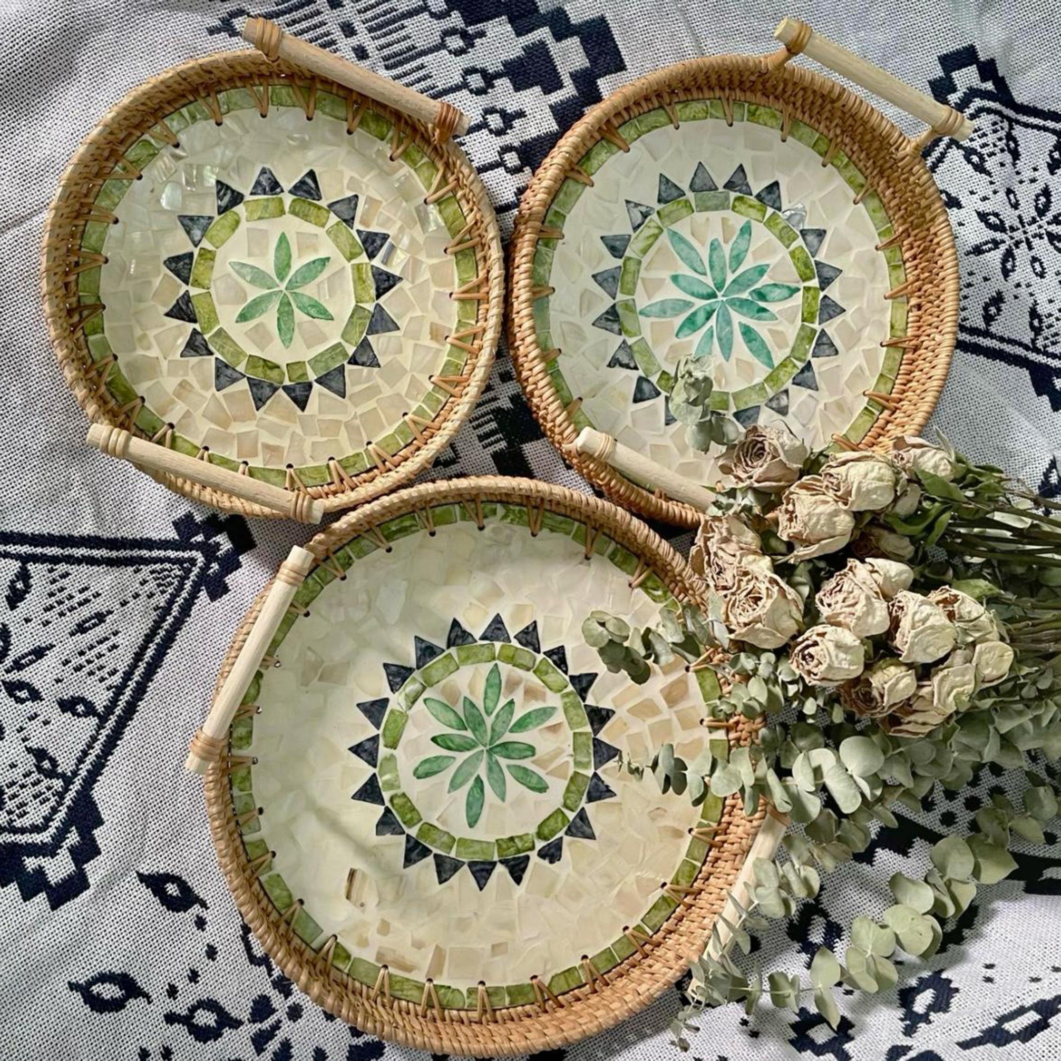 Quesera 3-Piece Rattan Serving Tray Set