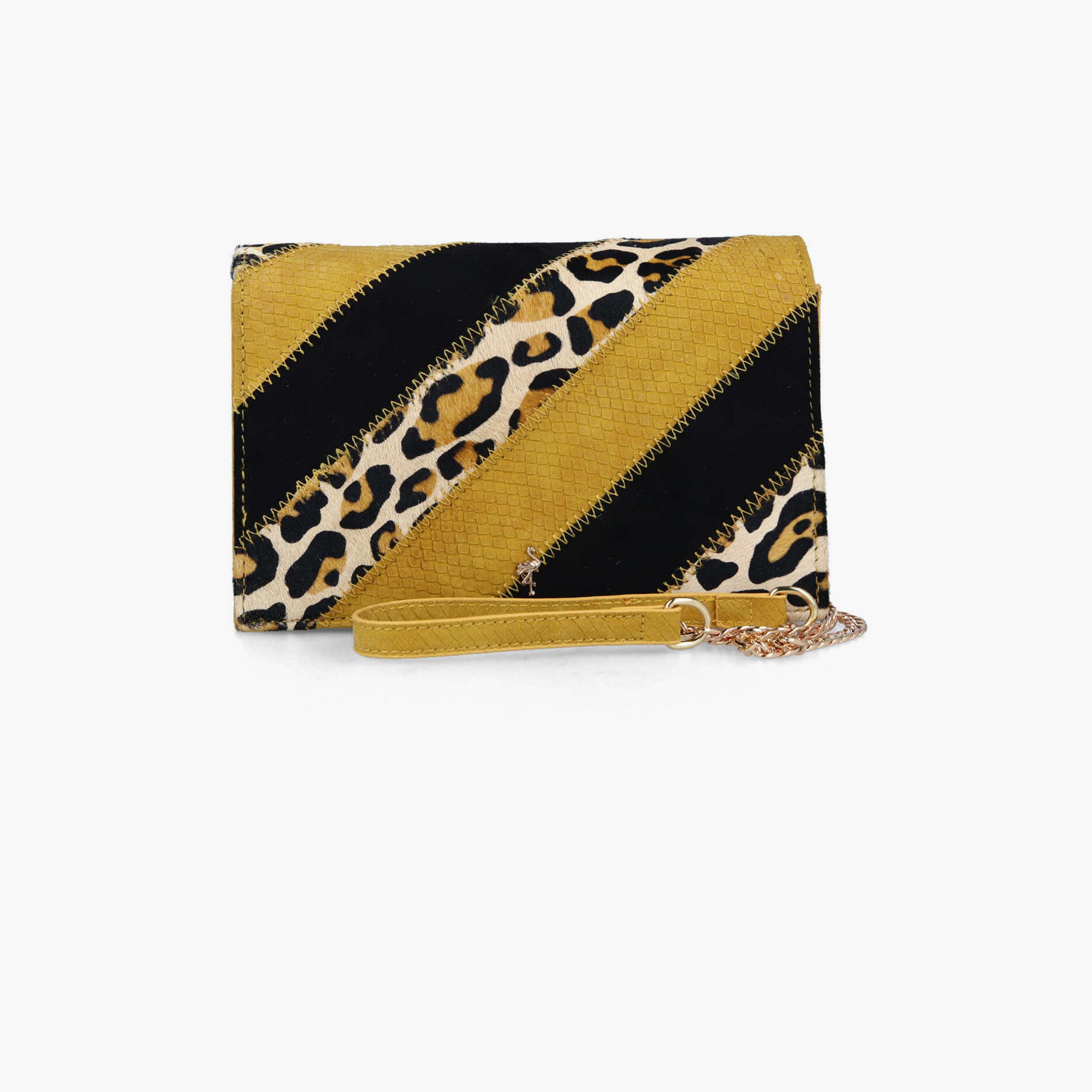 Menbur Animal Print Crossbody Bag With Chain Strap In Yellow-women-bagsandwallets-handbags-image-1