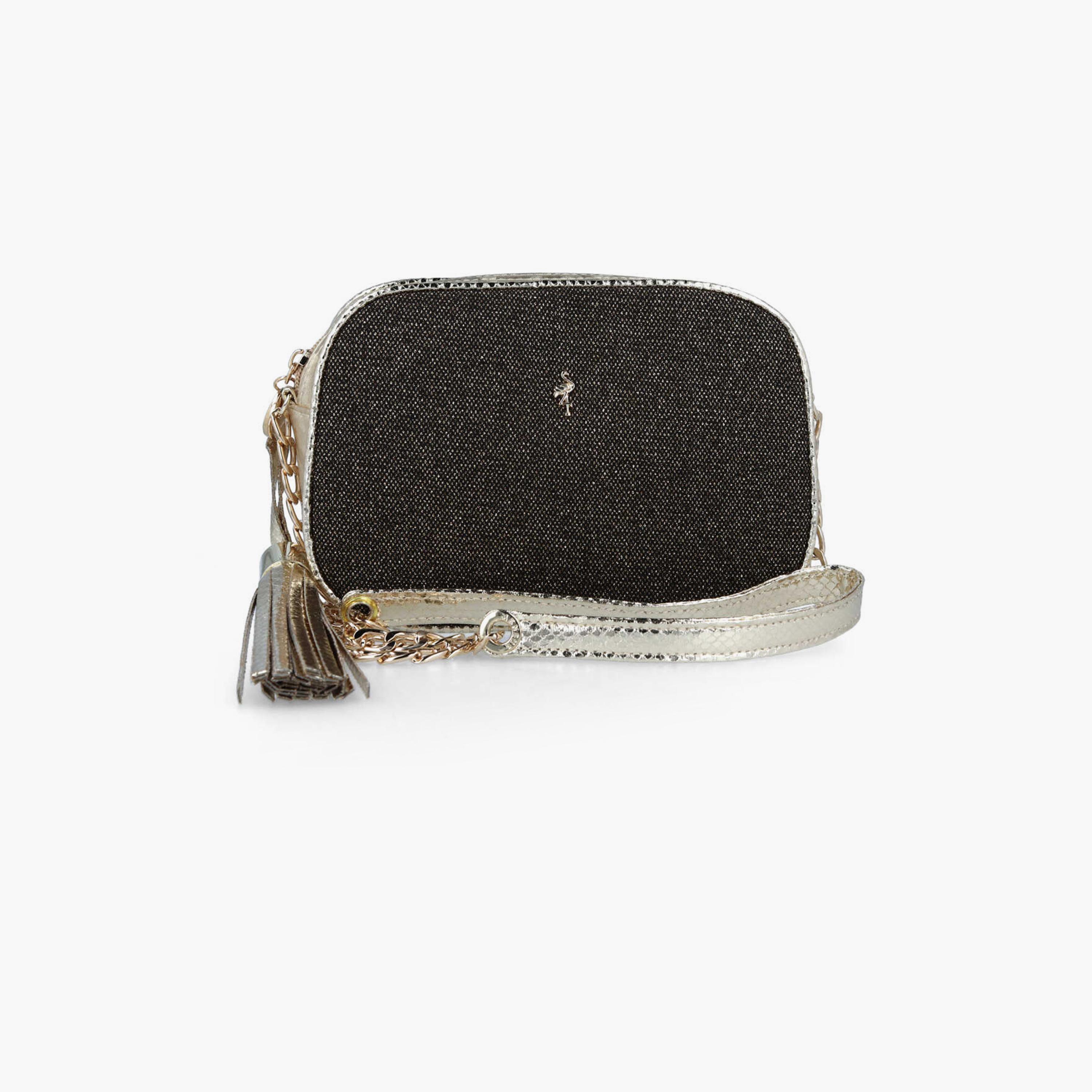Menbur Textured Crossbody Bag With Chain Strap In Black-women-bagsandwallets-handbags-image-1