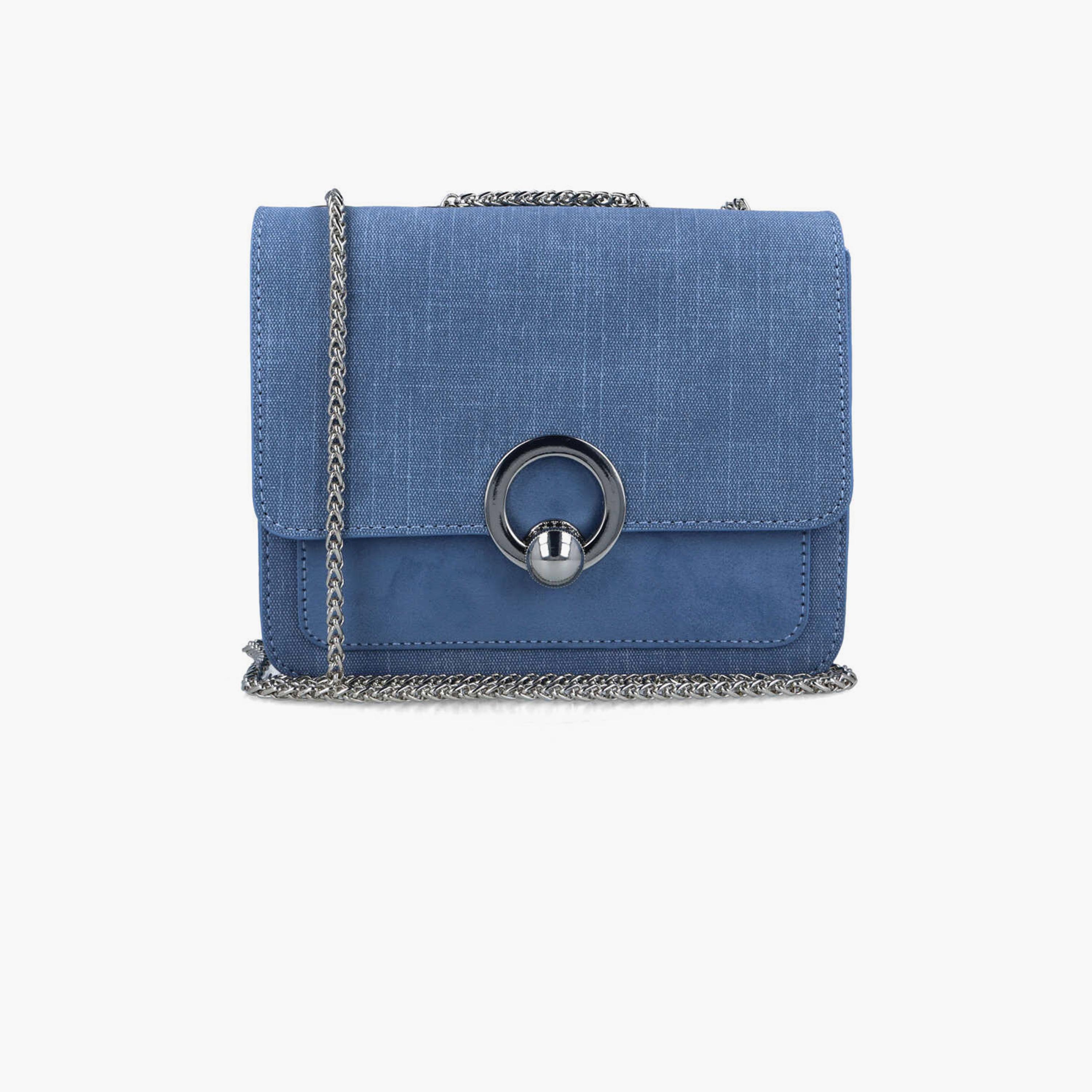 Menbur Textured Crossbody Bag With Chain Strap In Blue-women-bagsandwallets-handbags-image-1