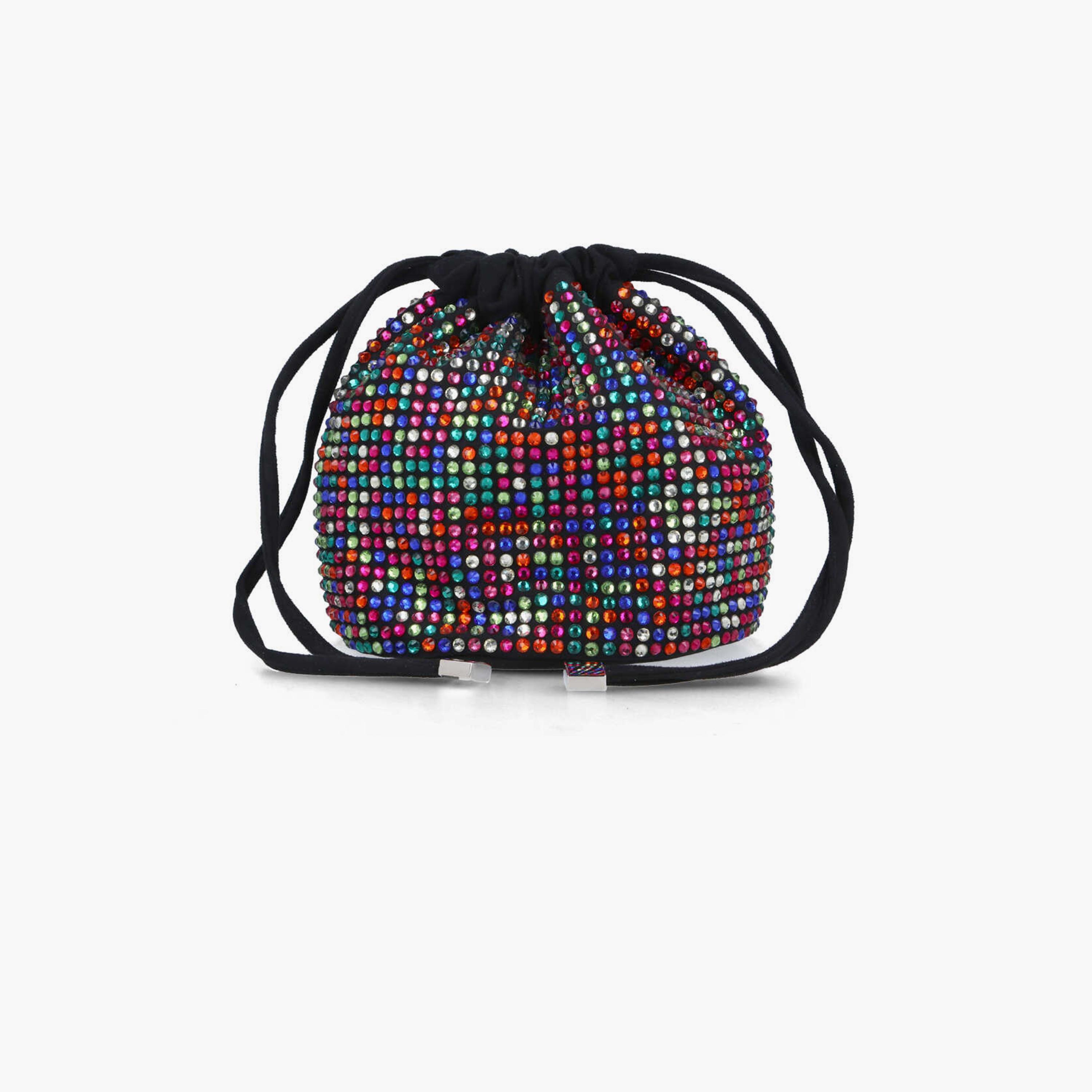Menbur Embellished Clutch With Colourful Beads Design In Black-women-bagsandwallets-wallets-image-1