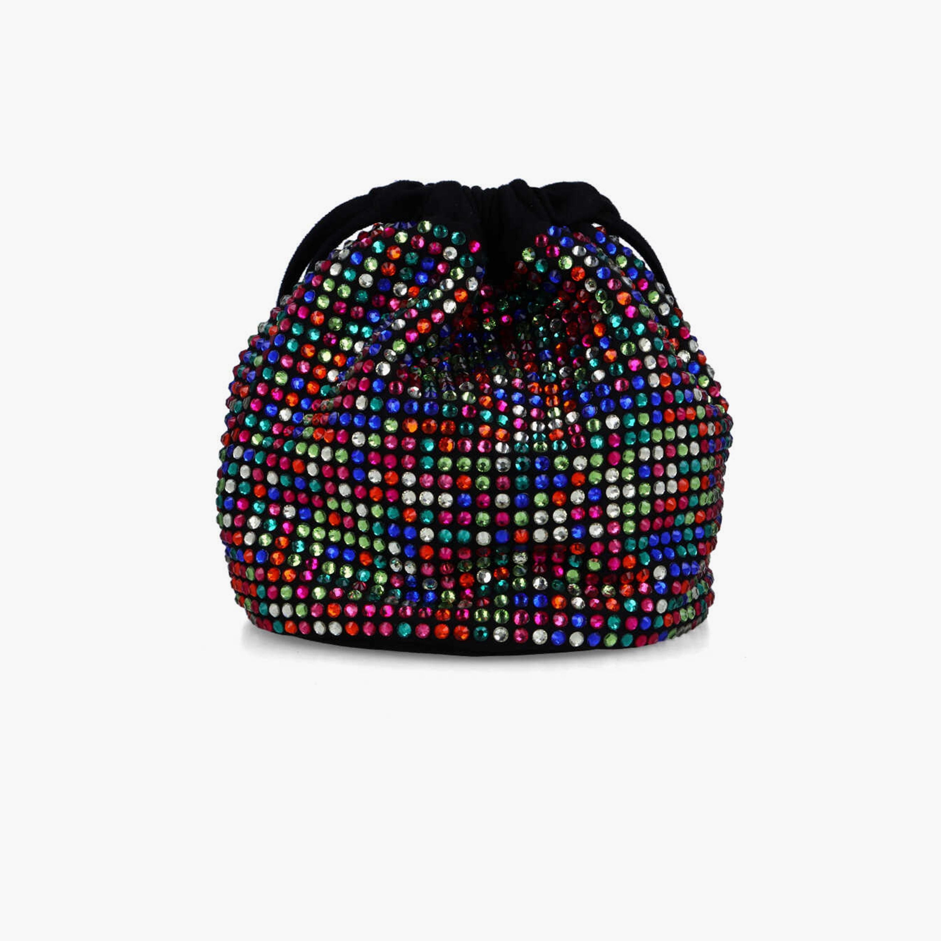 Menbur Embellished Clutch With Colourful Beads Design In Black-women-bagsandwallets-wallets-image-3