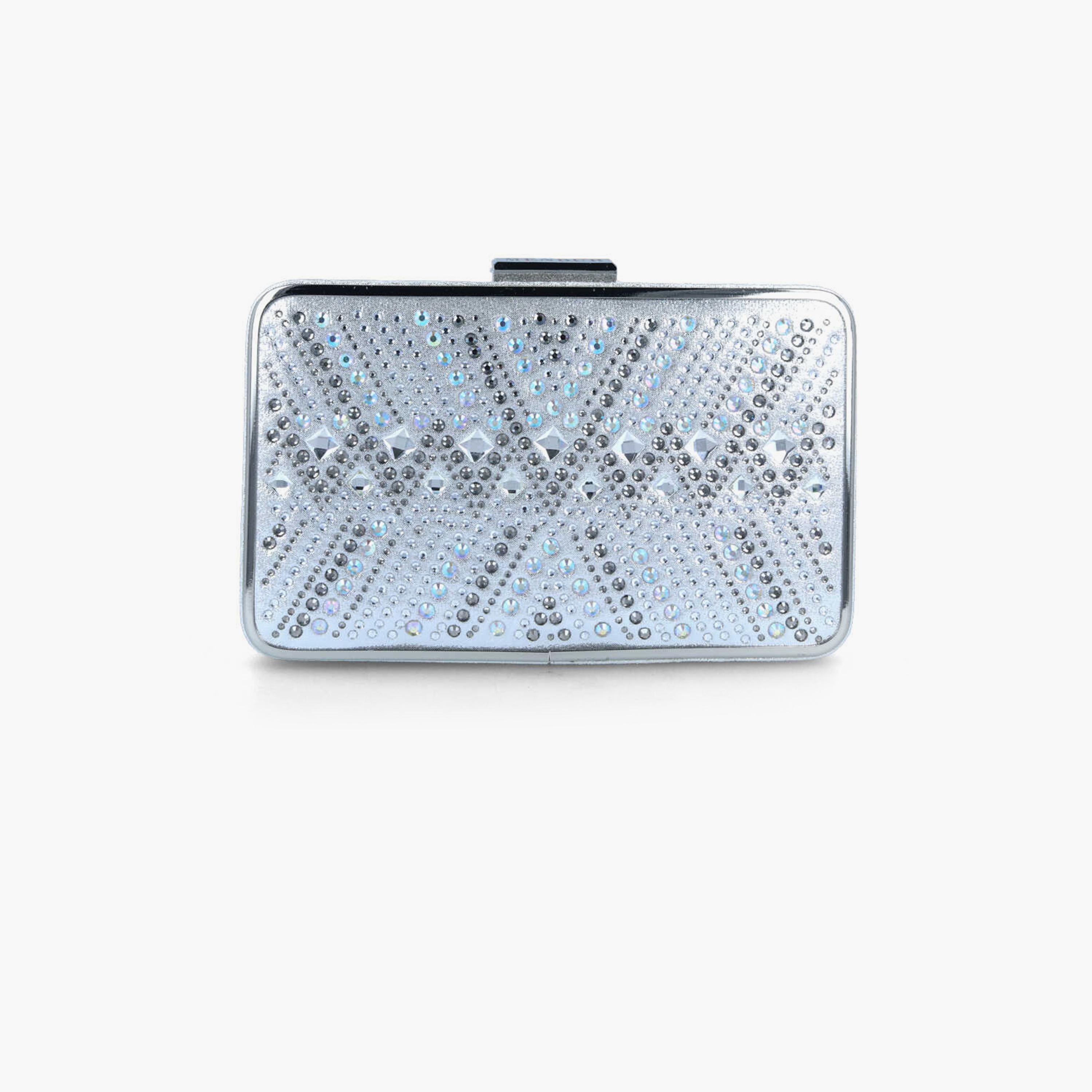 Menbur Clutch With Embellished Design On Closure In Silver-women-bagsandwallets-wallets-image-1